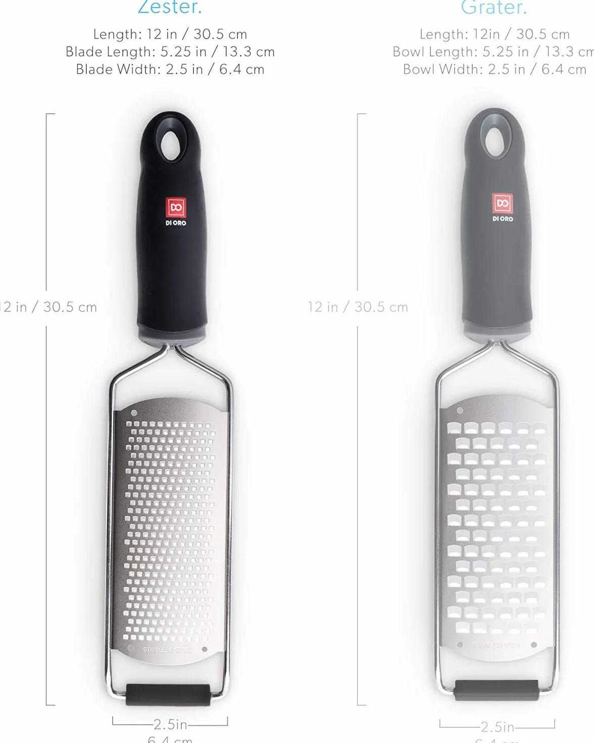 DI ORO® ręczna tarka i zester do cytryn - bez trudu ściera wszystkie rodzaje żywności i łatwo się czyści - ergonomiczny, wygodny uchwyt i ostra jak brzytwa stal nierdzewna