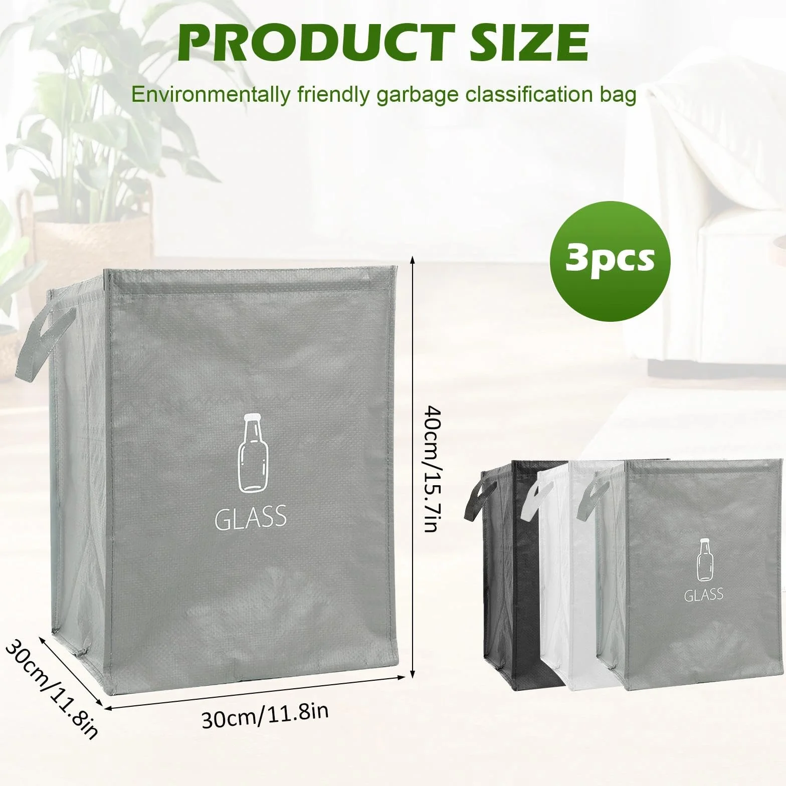 Wvu & Wvo System segregacji śmieci 3-częściowy – zestaw 3 systemów segregacji śmieci na plastik, papier i szkło – pojemniki do recyklingu i zbierania starego papieru z uchwytem, rozwiązanie do