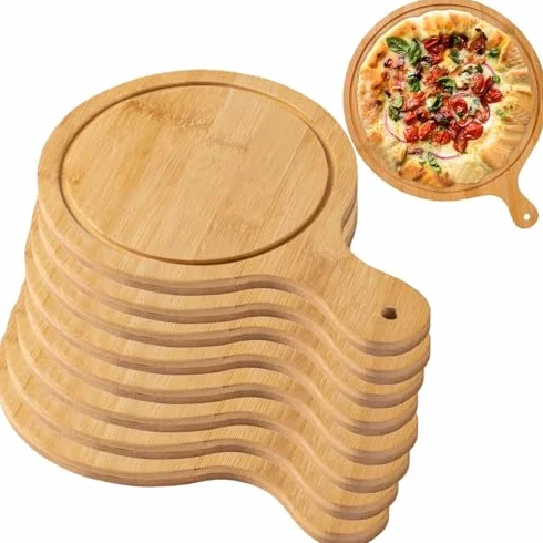 Zestaw desek do serwowania pizzy o średnicy 20–33 cm, z drewnianymi uchwytami, idealna do robienia pizzy, serwowania, przechowywania, idealna na imprezy, spotkania i rozrywkę