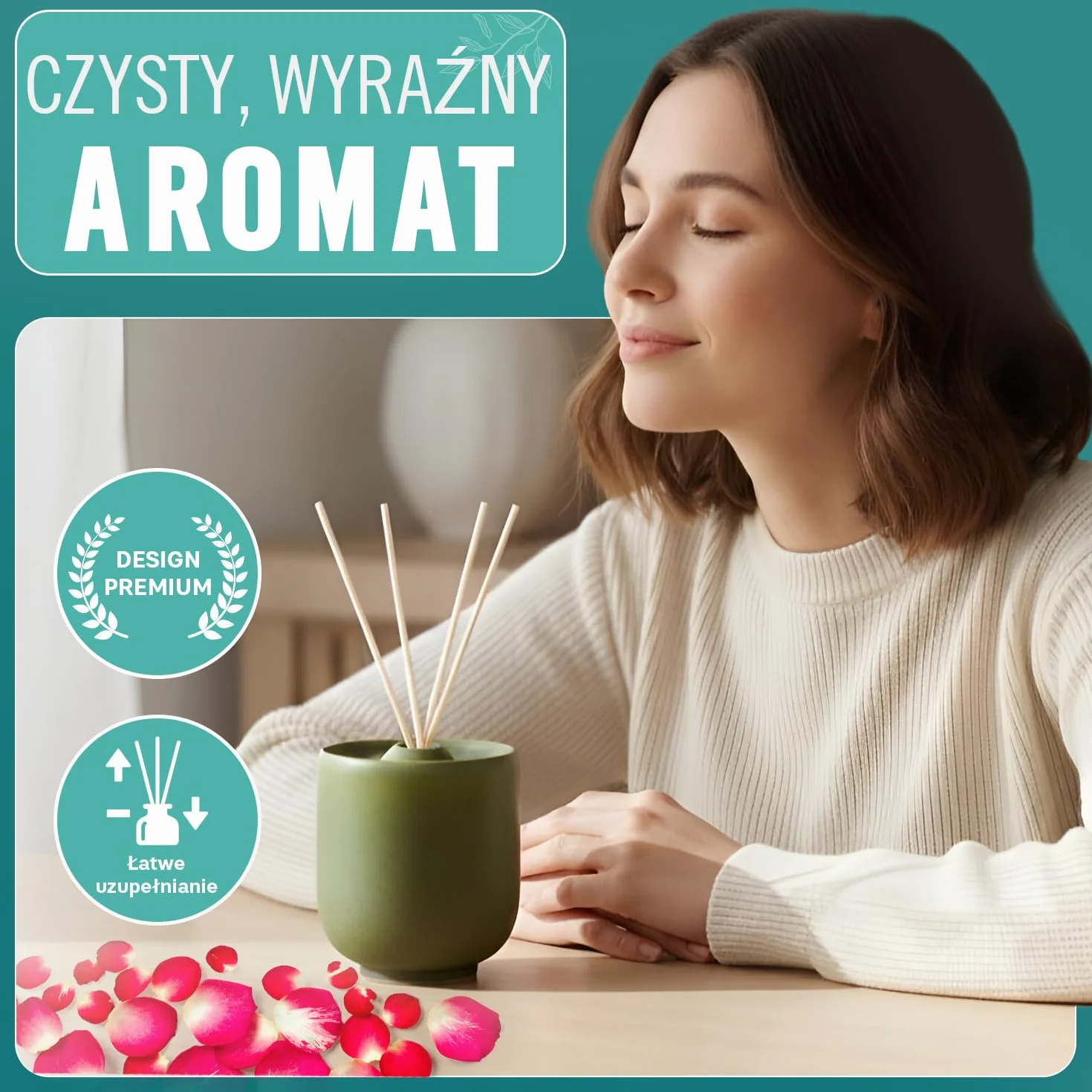 Ceramiczny dyfuzor zapachowy do pomieszczeń o pojemności 100 ml z 5 patyczkami – Dyfuzor zapachowy do domu – Dyfuzor aromaterapeutyczny, dyfuzor olejków eterycznych i aromatów do łazienki i salonu