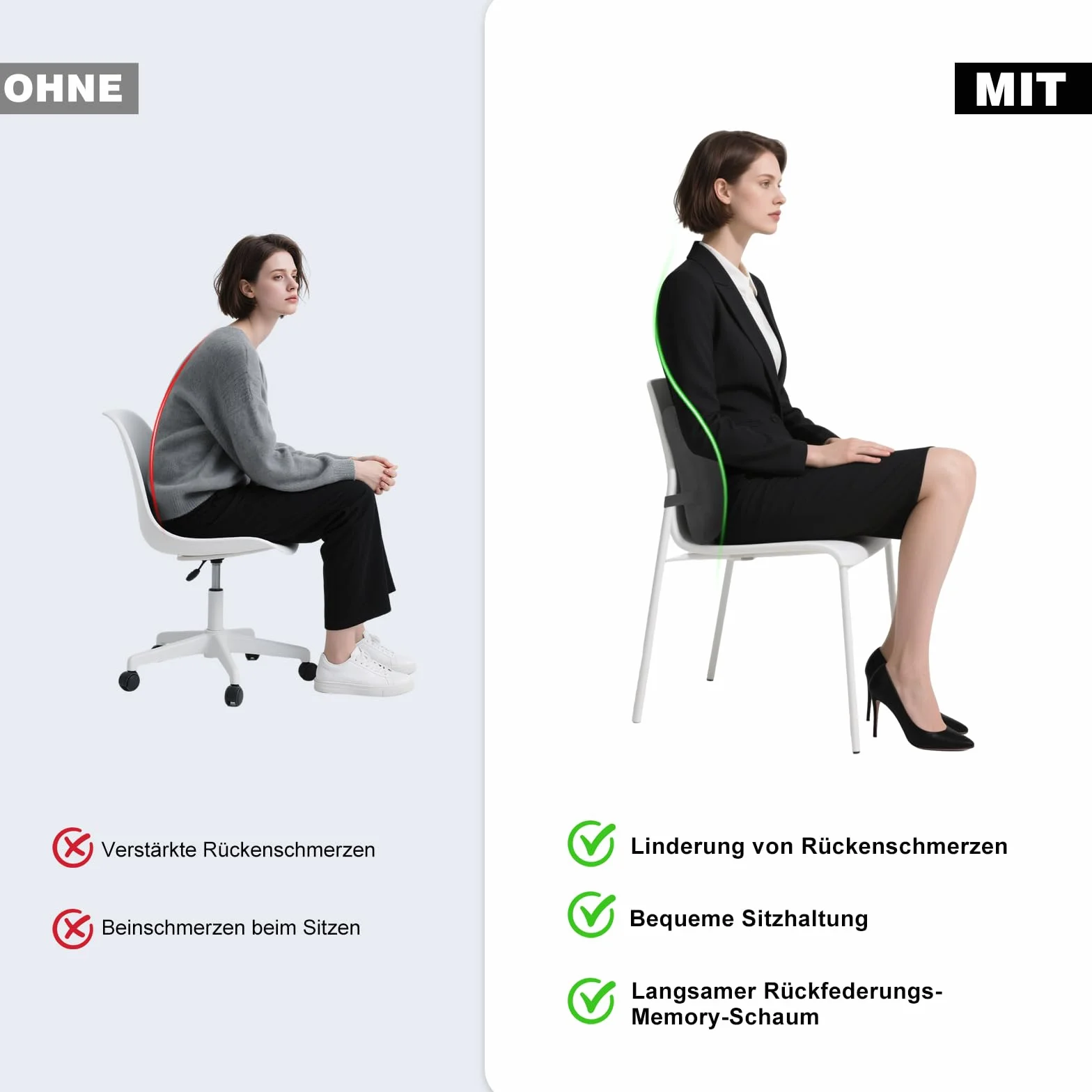 Poduszka lędźwiowa do samochodu, pianka z pamięcią kształtu, poduszka podtrzymująca odcinek lędźwiowy, ergonomiczna poduszka na krzesło biurowe, samochód, szara