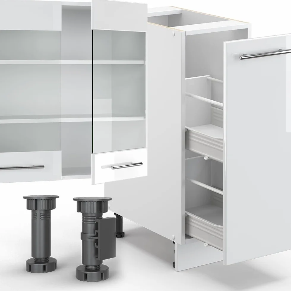 Vicco Aneks kuchenny "Fame-Line", Biały wysoki połysk/biały, 280 cm | bez blatu roboczego, pour une extension personnalisée avec des modules complémentaires adaptés