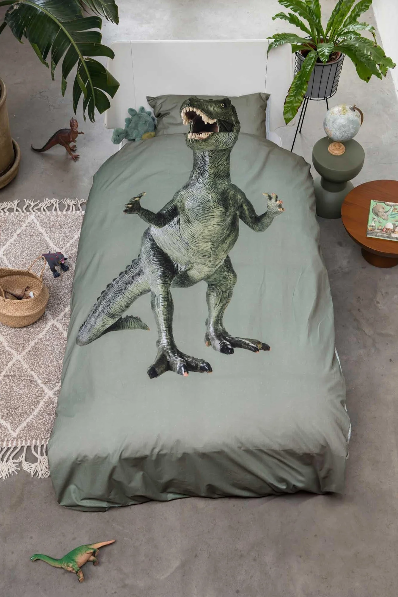 Snurk Komplet pościeli z bawełny organicznej Dino Jurassic Green rozmiar 135 x 200 cm + 80 x 80 cm