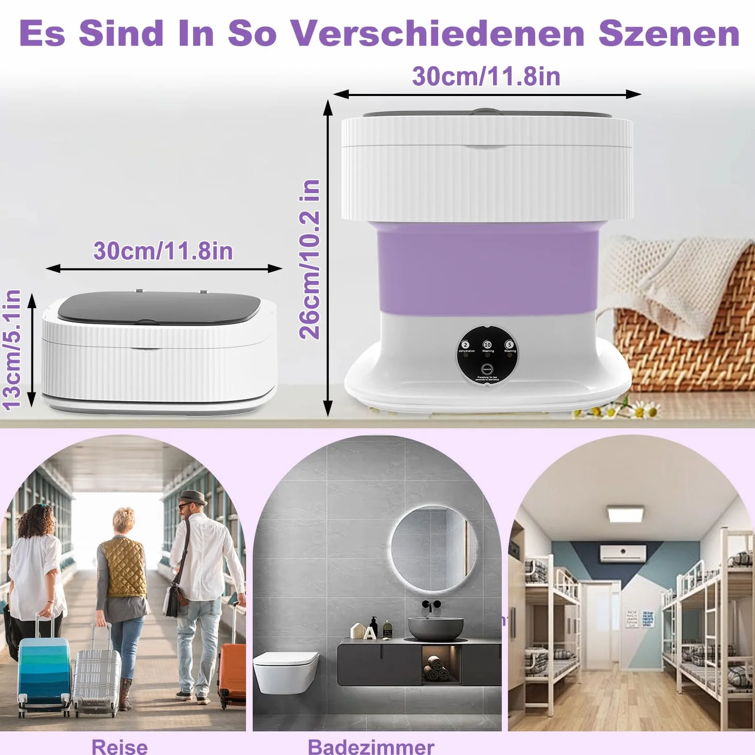 Składana mini pralka, 2 w 1, 12 l, składana, głębokie czyszczenie bielizny, innych małych ubrań, 60 W, przenośna pralka z koszem odpływowym do mieszkania, hotelu