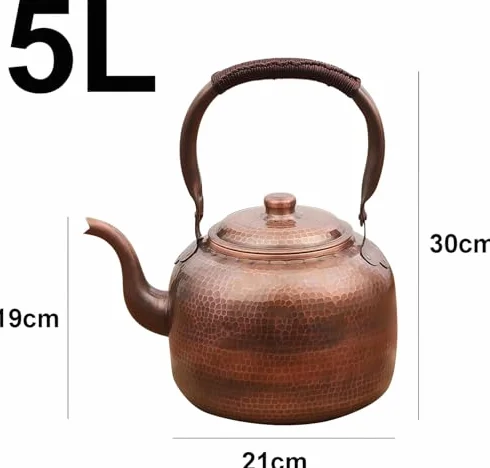 Ręcznie robiony miedziany gwizdający czajnik do herbaty, 5 l, do gotowania gazowego i indukcyjnego, klasyczny design z litej miedzi, idealny dla miłośników herbaty i domowych kucharzy