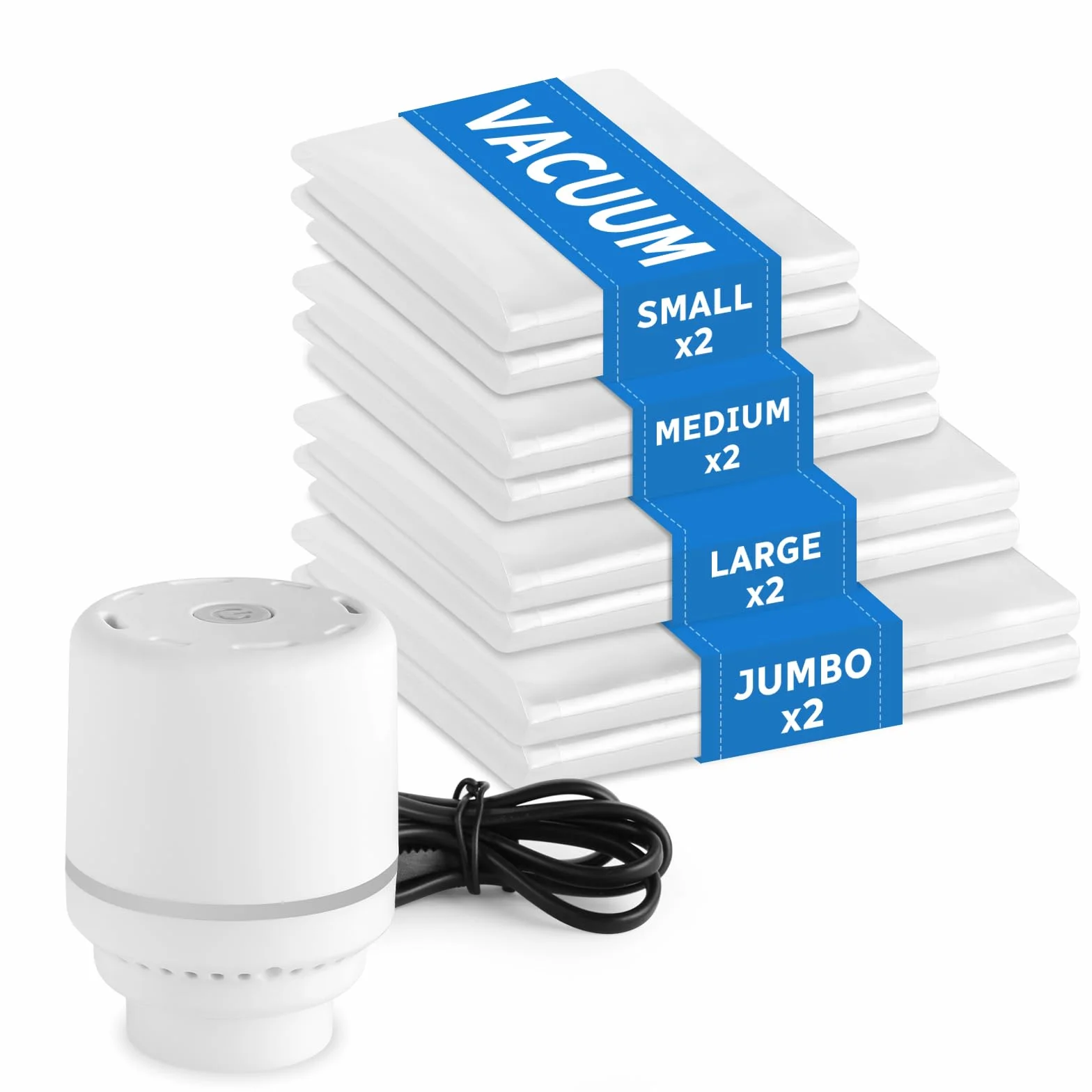 Flintronic Worki próżniowe na ubrania z elektryczną pompką, 8 sztuk worków kompresyjnych (2 jumbo/2 duże / 3 średnie/3 małe), wielokrotnego użytku, na poduszki podróżne, worki do przechowywania