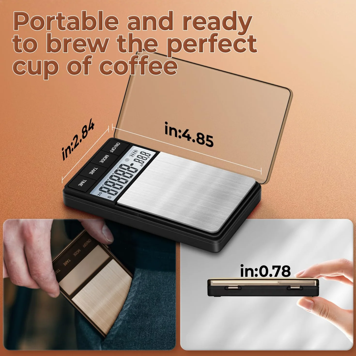 UNIWEIGH Waga do kawy 1000 g/0,1 g, z timerem, cyfrowa waga kuchenna, Barista z wyświetlaczem LCD (w zestawie baterie)