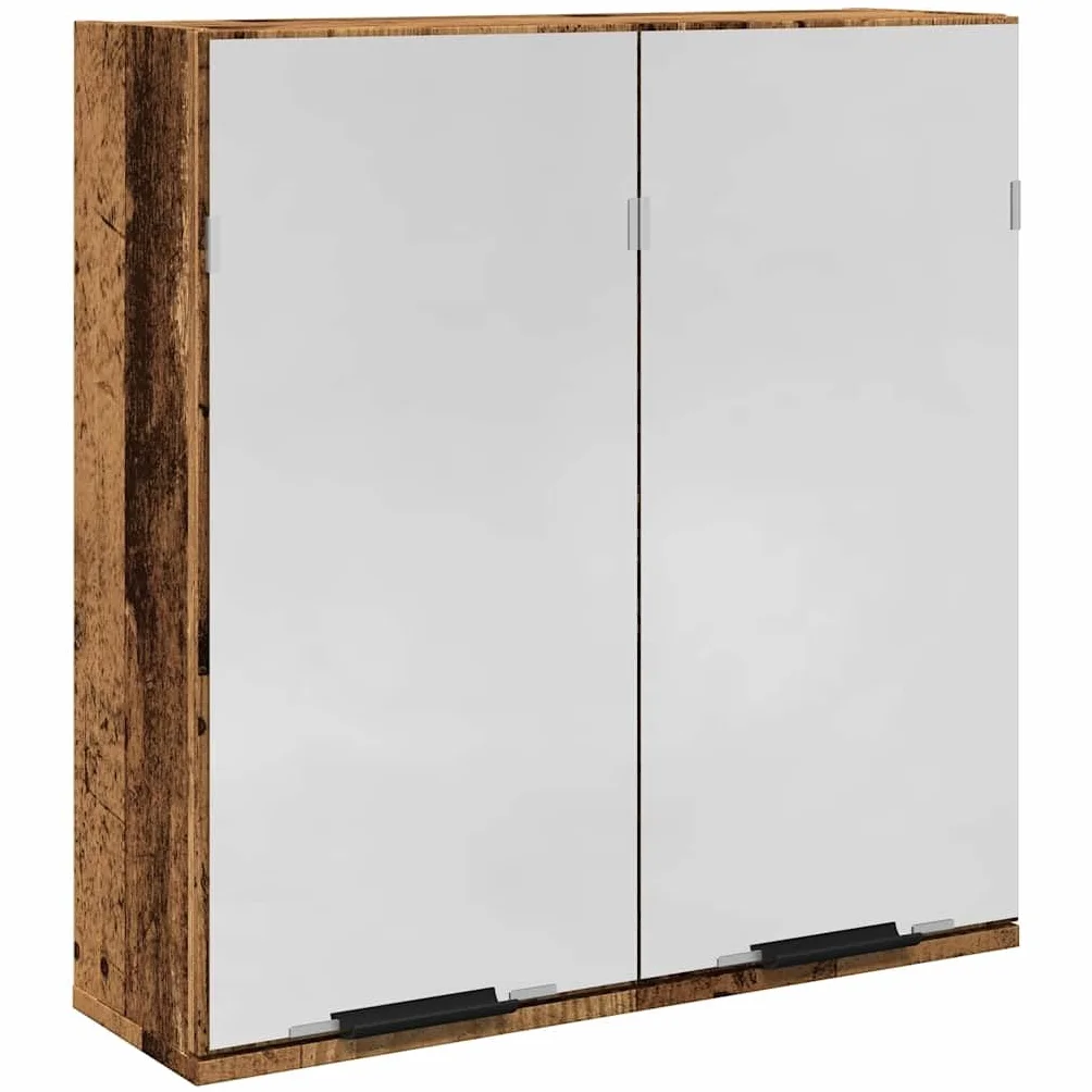 Szafka łazienkowa z lustrem o wyglądzie starego drewna, 64 x 20 x 66,5 cm, materiał drewnopochodny, odporny na wilgoć, z dużą ilością miejsca do przechowywania, do łazienki i WC dla gości