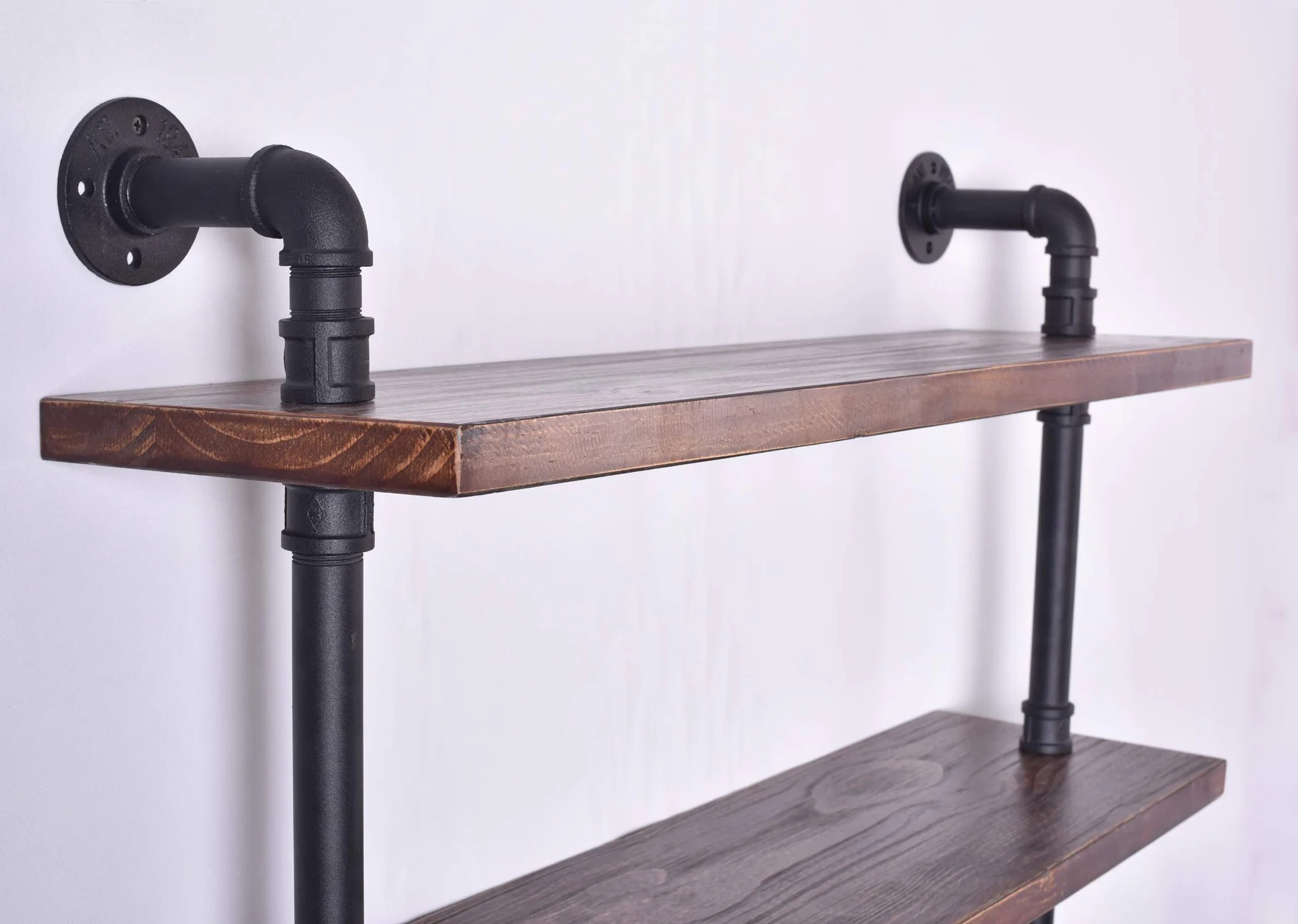 Przemysłowa rura półka na książki rustykalna nowoczesna drewniana drabina półka do przechowywania 3 poziomy retro montaż ścienny konstrukcja rur DIY regał (czarny, L 91 cm)
