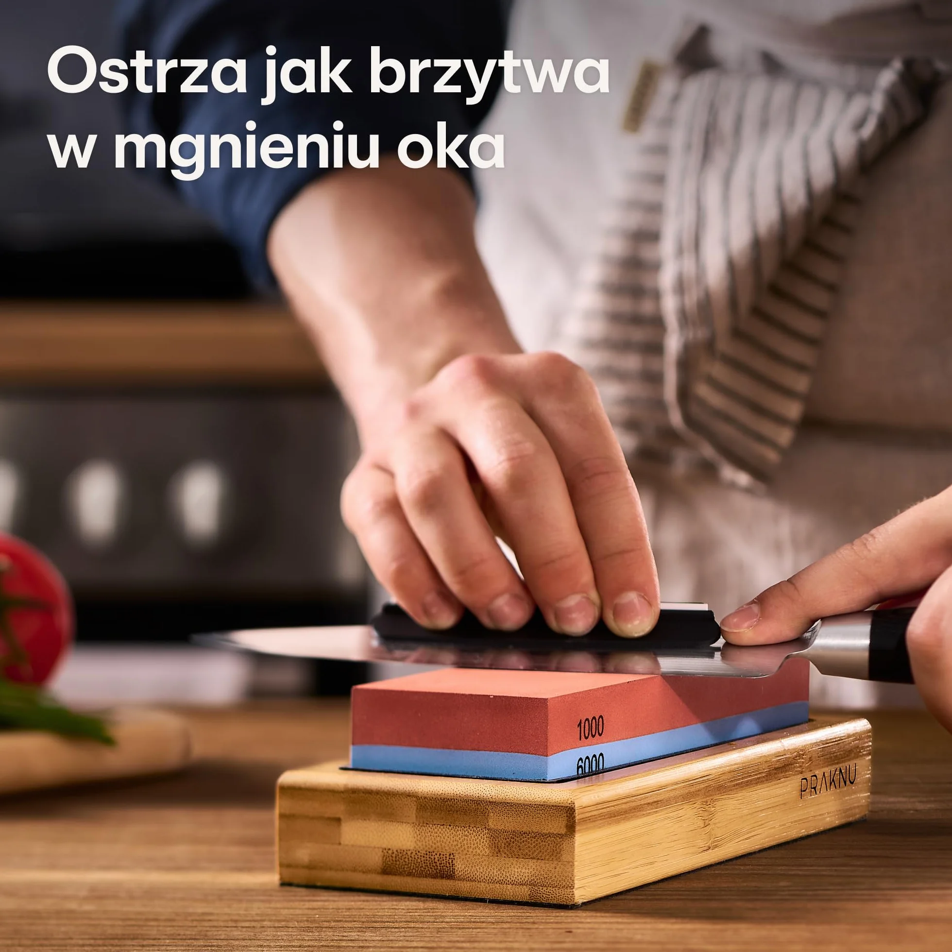 Kamień do ostrzenia noży 1000/6000 - Ostrzałka do noży z antypoślizgowym silikonem i podstawą z bambusa - Odpowiedni dla początkujących - dla optymalnej ostrości