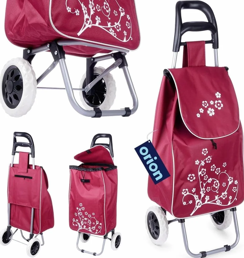 Wózek na zakupy, wózek na zakupy, torba na zakupy na kółkach, kolor czerwonego wina, 30 l, 25 kg