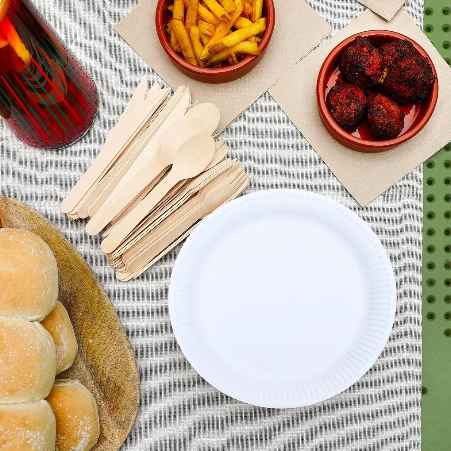 Table Kind 150 x biodegradowalne drewniane sztućce, noże, widelce, łyżki, urodziny, Boże Narodzenie, kemping, piknik lub grill, catering, przybory kuchenne 17 cm
