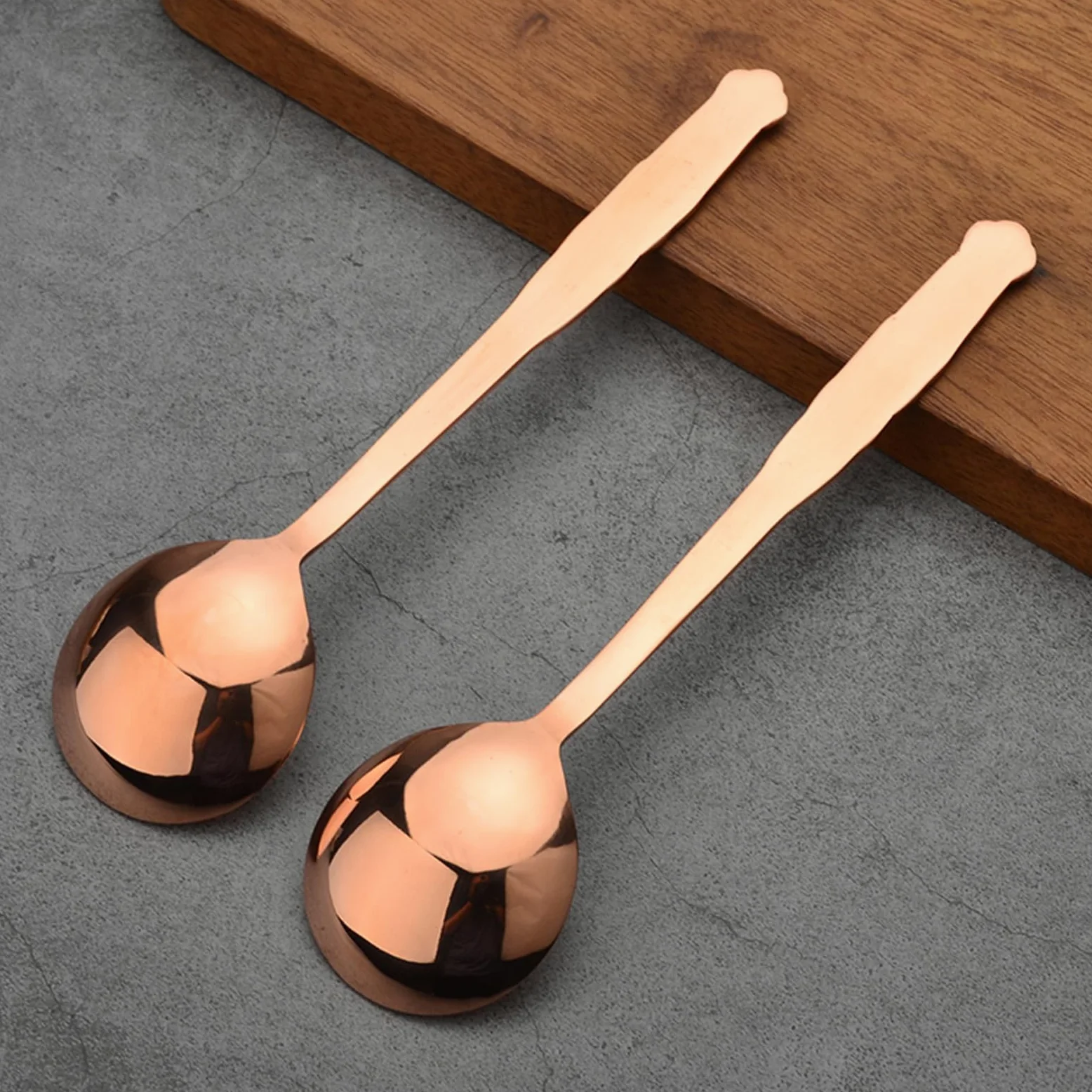 Łyżka w 100% z czystej miedzi, 19 cm kucie jako stara miedziana łyżka w stylu retro, odpowiednia do rodzinnych posiłków, restauracji, deserów, ciast, lodów (1)