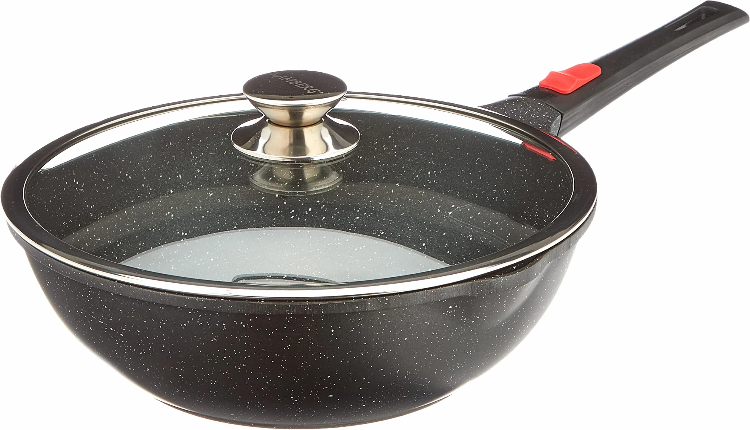 Kamberg – wok 30 cm – zdejmowany uchwyt – odlew aluminiowy – powłoka o wyglądzie kamienia – ze szklaną pokrywką – do wszystkich rodzajów kuchenek, również indukcyjnych, bez PFOA, aluminium