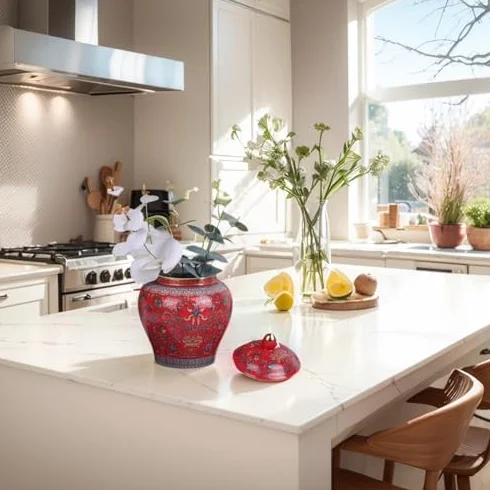 Chinoiserie niebieski słoik imbirowy - porcelanowy dekoracyjny słoik do przechowywania z pokrywką na herbatę suszone owoce płatki śniadaniowe - elegancki niebieski jezioro ceramiczny akcent do