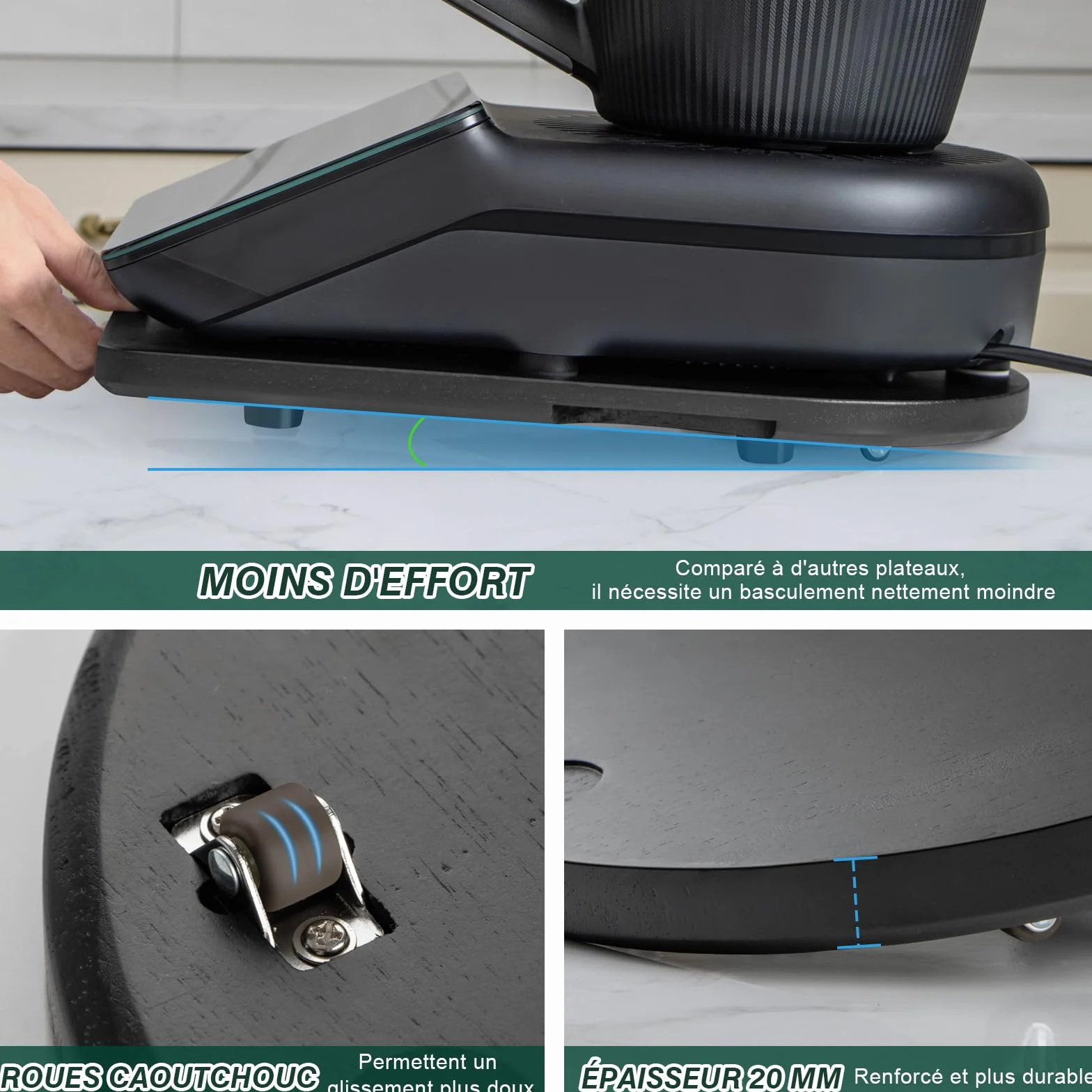 ANBOXIT Deska przesuwna TM7 do Thermomix, Deska do Thermomix z rolkami, Łatwa przesuwna bambusowa deska/slider - Czarny