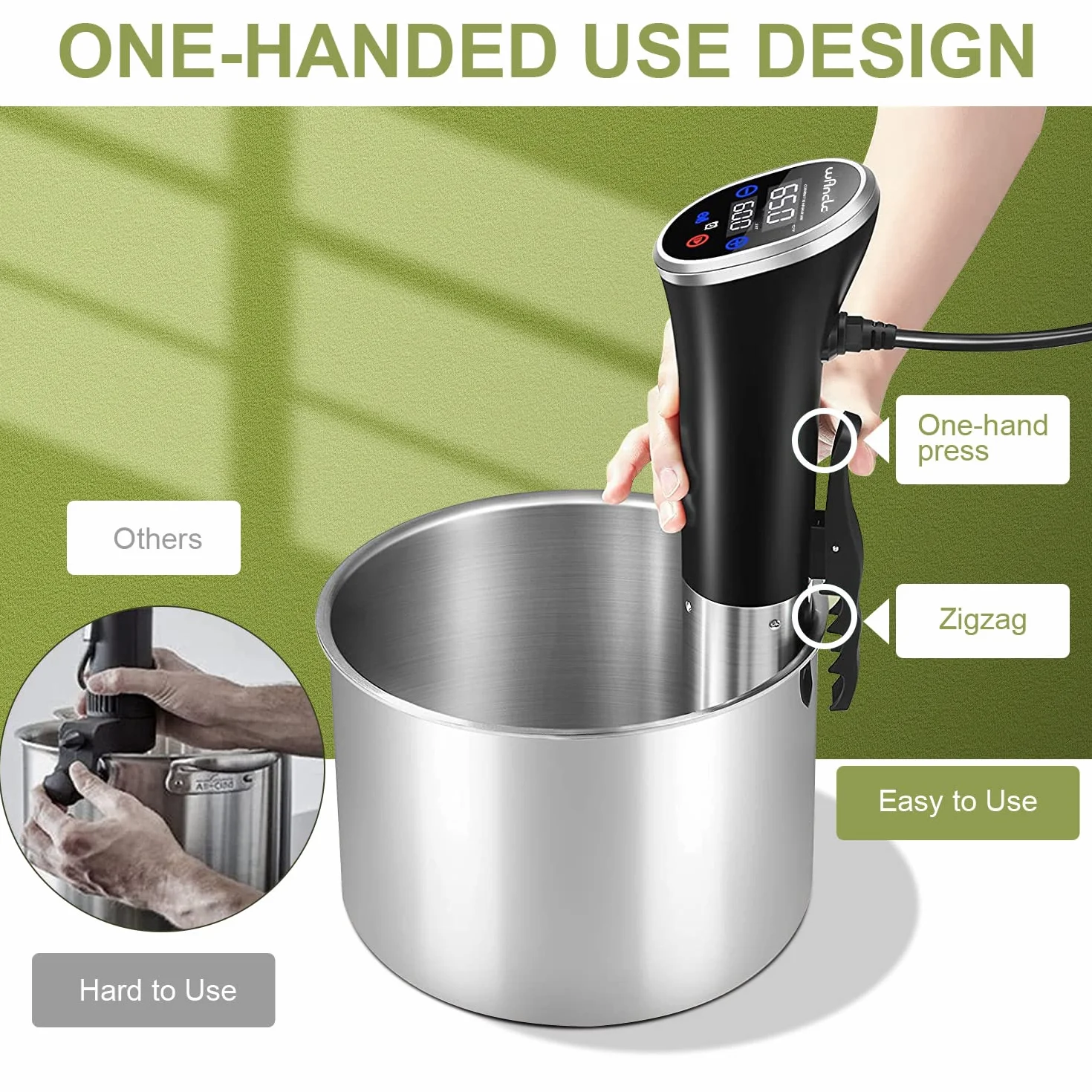 Wancle Sous Vide Maszyna Sous Vide Precyzyjny Cooker 1100W Sous Vide Cooker IPX7 Wodoodporny Cyrkulator Zanurzeniowy z Funkcją Rezerwacji Łatwy do Przechowywania (Czarny)