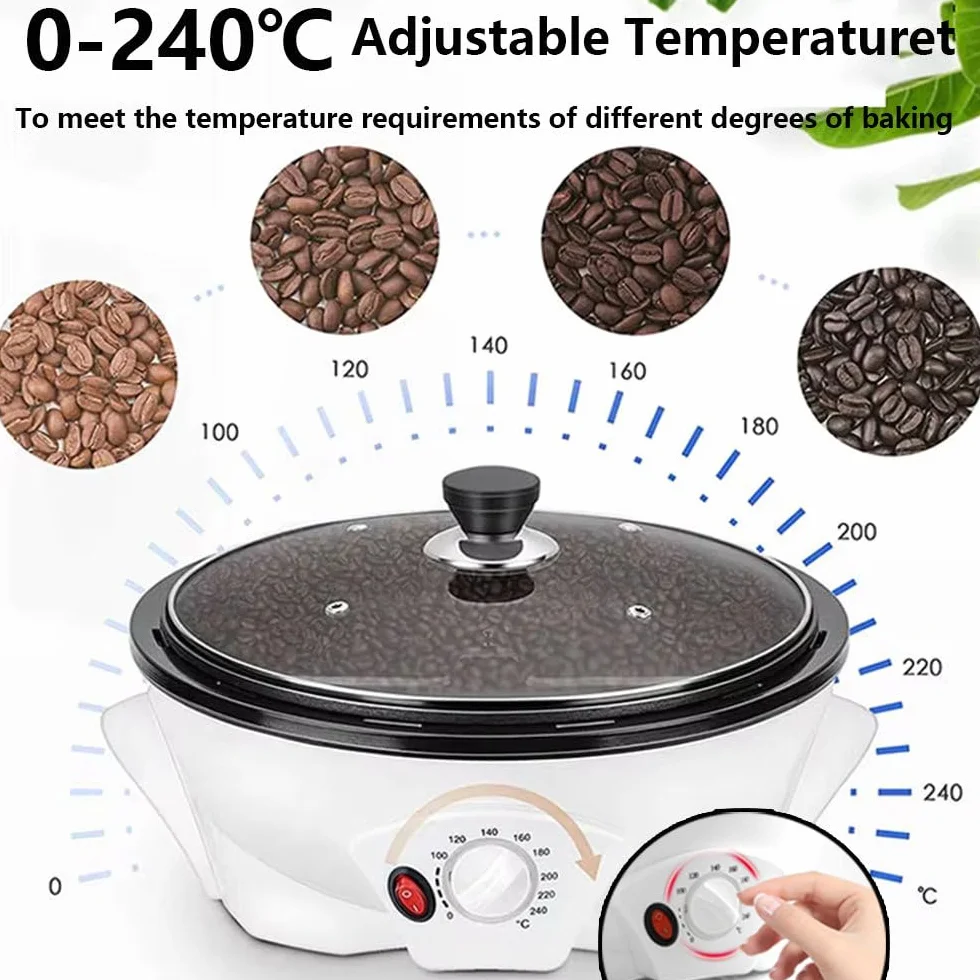 Palarka Do Kawy Do UżYtku Domowego, Elektryczna Palarka Do Kawy Ziarnistej, Regulacja Temperatury 0-240°C, Pojemność 500 G, PowłOka NieprzywierająCa Do Pieczenia OrzechóW I Ziaren