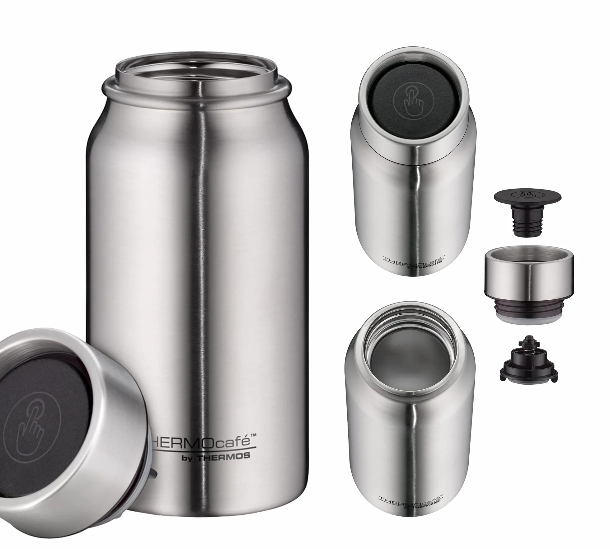 TC kubek do picia 0,35 l, stalowy kubek termiczny ze stali nierdzewnej, 8 h gorących/zimnych przez 16 h, absolutnie szczelny, do biura, by THERMOS, kubek do kawy, rozkładane zamknięcie, do zmywarki,