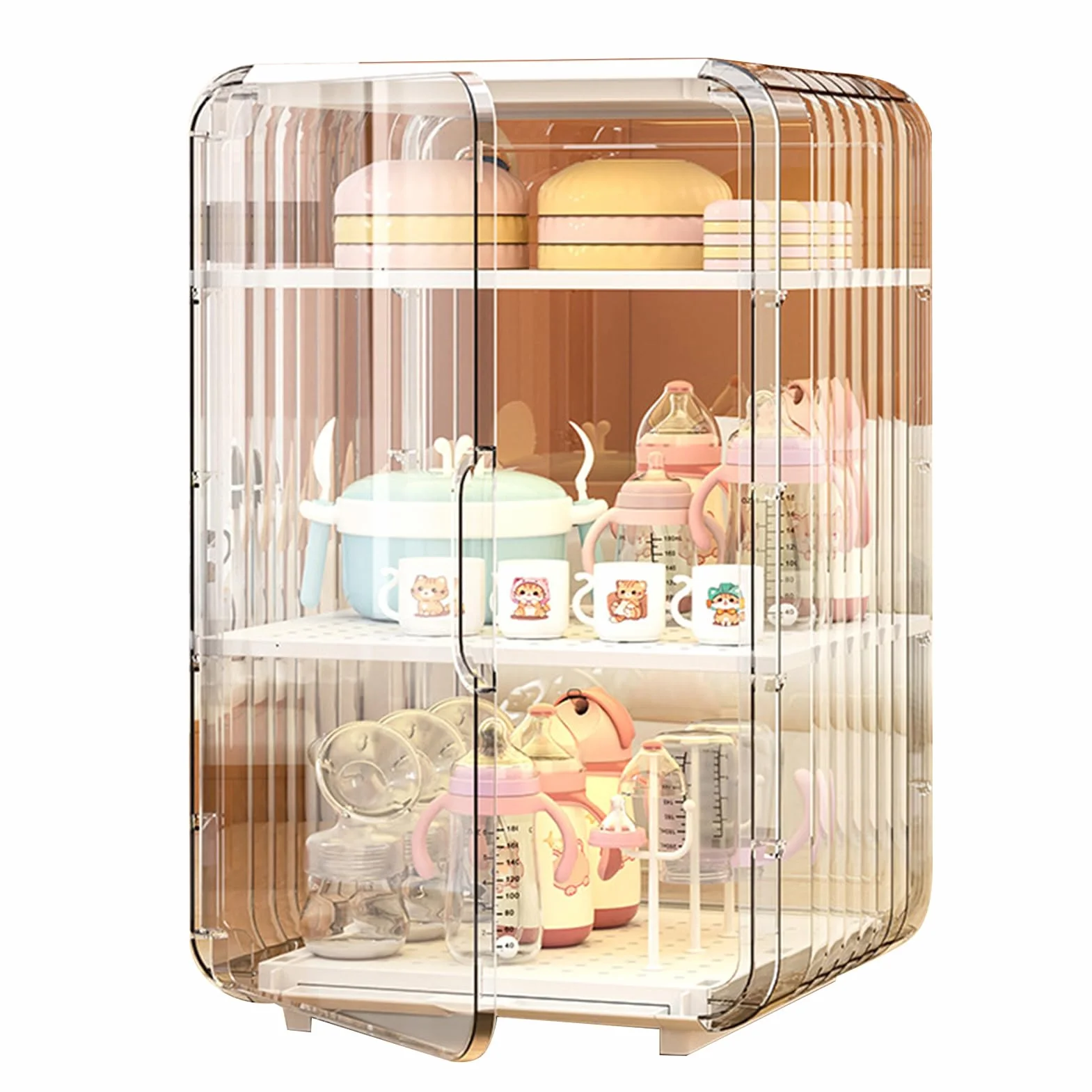 Baby Bottle Organizer, Vertical Cup Storage Box, Covered Holder for Cutlery and Accessories, Multi Use Container for Kitchen Table Fridge Closet Bedroom Pantry Nursery Storage Use
