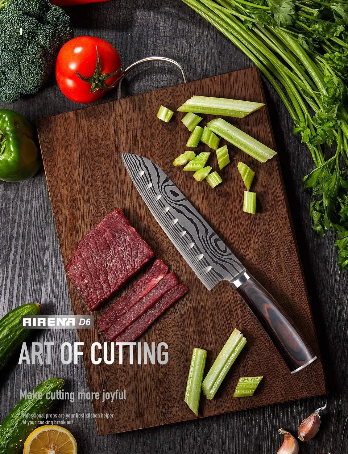 Japoński nóż Santoku, profesjonalne 7-calowe noże kuchenne, niemiecka stal nierdzewna węglowa, ostre jak brzytwa – odporne na plamy i korozję, ergonomiczny uchwyt, idealny do domowej kuchni i restauracji