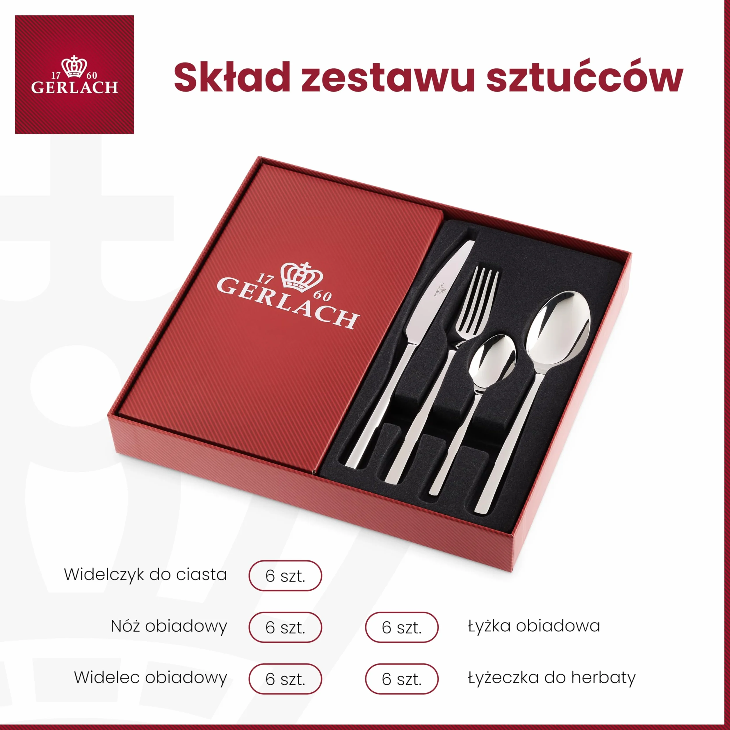Gerlach 1760 Zestaw Sztućców Dla 6 Osób 30 Elementów Ze Stali Nierdzewnej Wysoki Połysk Modern