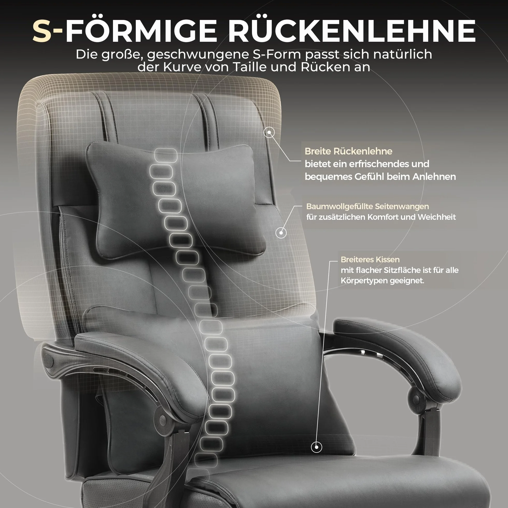 Dowinx Fotel szefa, ergonomiczny, z podnóżkiem, regulowany odcinek lędźwiowy i zagłówek, ergonomiczne krzesło biurowe, obrotowe, krzesło komputerowe z wysokim oparciem, krzesło biurowe 150 kg (czarny)