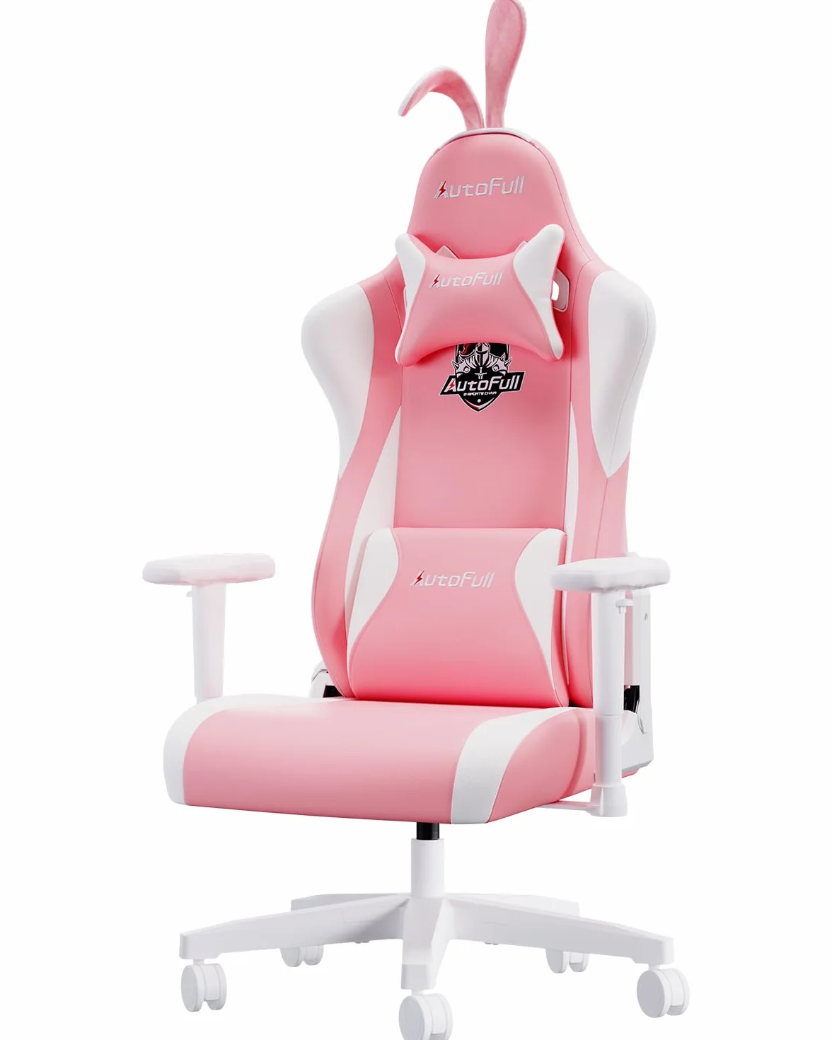 AutoFull Ergonomiczne Krzesło do Gier Skóra PU Wysokie Oparcie Kawaii z Uszami Królika