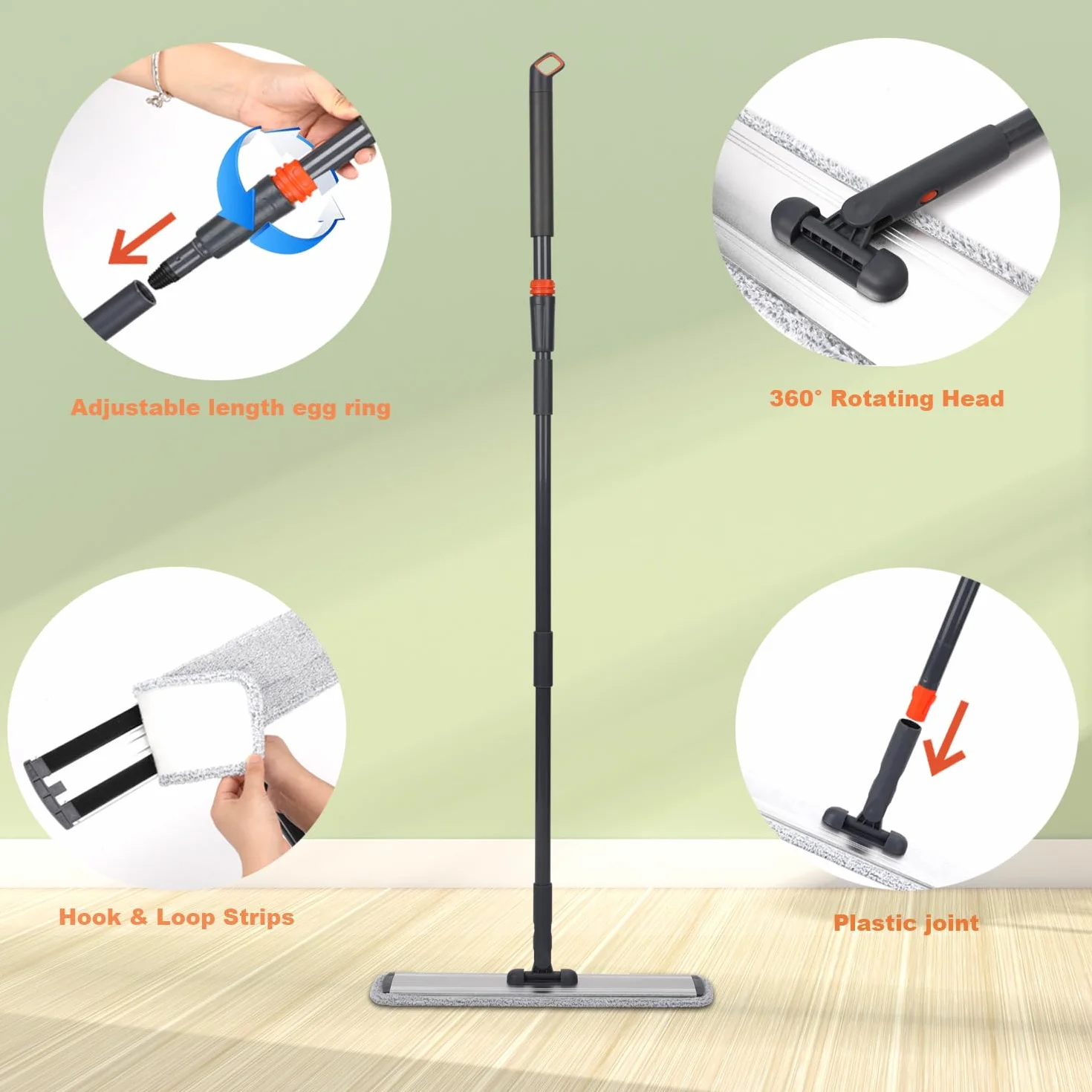 Mop z mikrofibry 45,7 cm mokry mop do czyszczenia podłóg laminowanych z twardego drewna, obracany o 360 stopni, regulowany, lekki mop na mokro / suchy + 5 wkładów do mopa wielokrotnego użytku + 1 szczotka do usuwania brudu