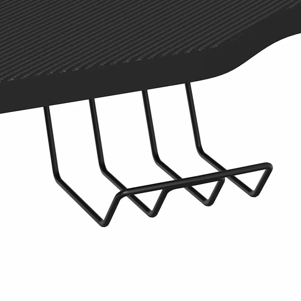 Hothingwell Biurko do gier z nogami w kształcie litery K, czarne, 90x60x75 cm | Zintegrowany uchwyt na słuchawki, uchwyt na kubek, drewno inżynieryjne, ergonomiczna konstrukcja do gier