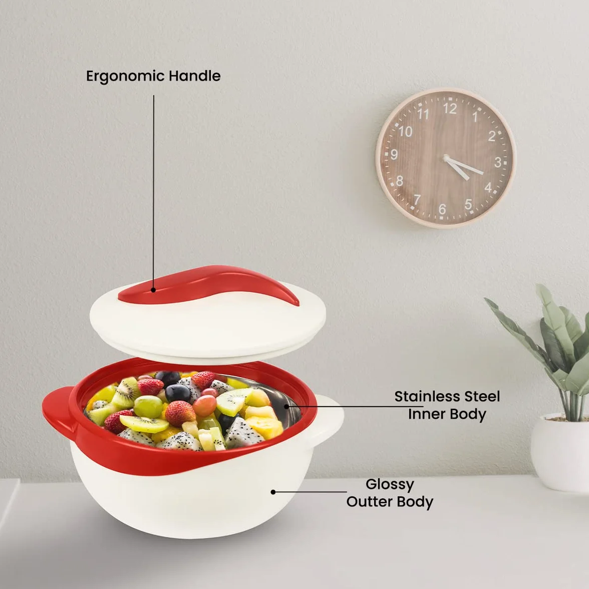 Pinnacle Serving Salad/Soup Dish Bowl - termoizolacyjna miska z pokrywką - świetna miska na wakacje, kolację i imprezę, 2,5 qt. (czerwona)