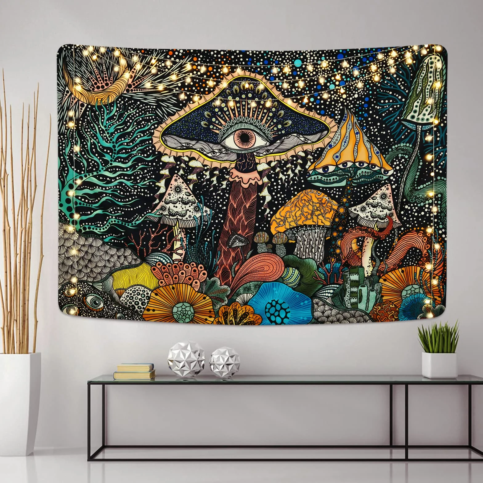 Yrendenge Grzyb, gobelin, oczy, wiszące, morskie stworzenia, gobelin, estetyczne gobeliny artystyczne, abstrakcyjne ocean, tajemnica, dekoracyjne wiszące na ścianę do sypialni, 150 x 130 cm