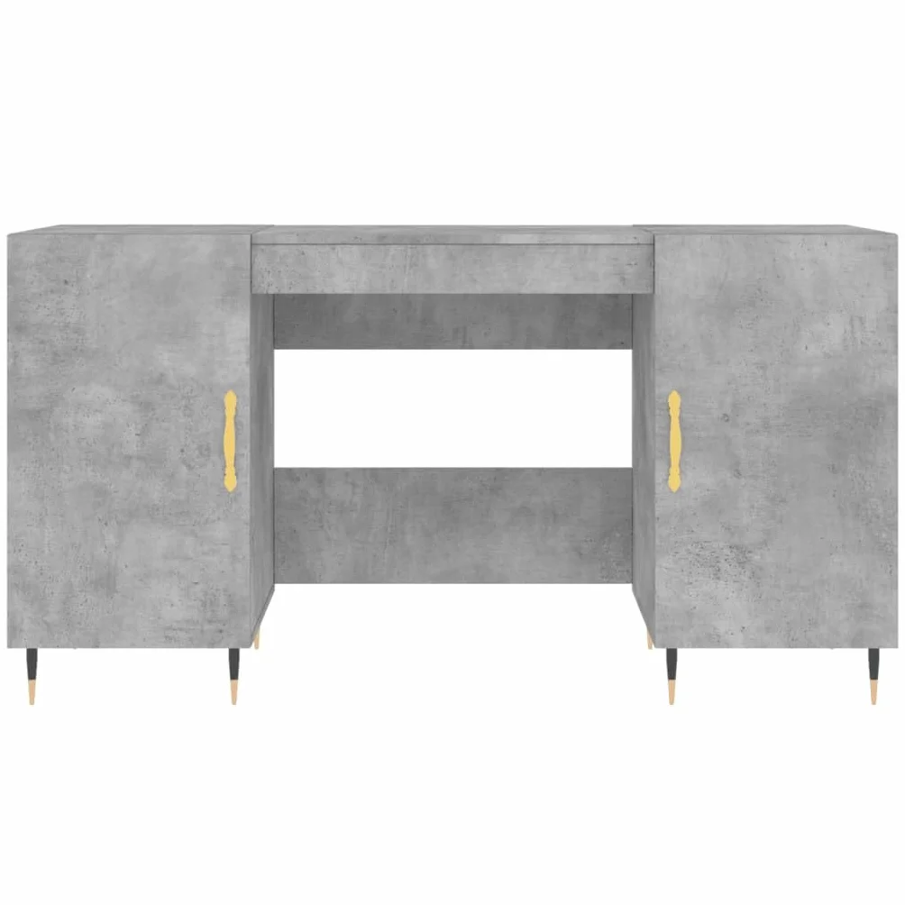 Biurko betonowe, szare, 140 x 50 x 75 cm, materiał drewnopochodny z 4 półkami i drzwiami, stabilny stół biurowy do domu, biura, gabinetu, pokoju młodzieżowego, z regałem, półką i zarządzaniem