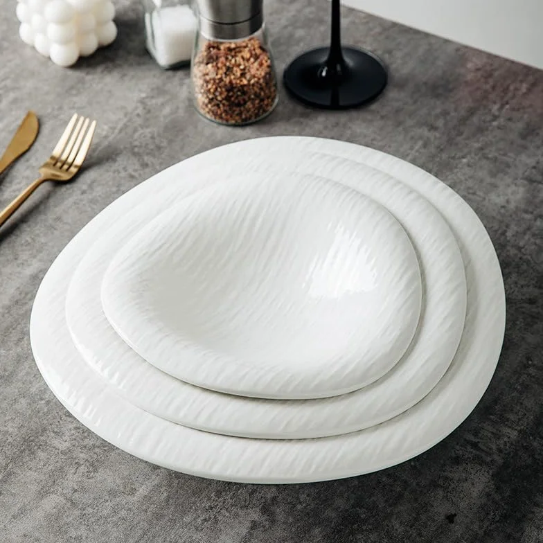 Ceramiczna zastawa stołowa Kuchnia o specjalnym kształcie miska na zupę salaterka deserowa biała ceramiczna nieregularna naczynie talerz do zupy restauracja hotelowa zastawa stołowa (Color : 8 inches