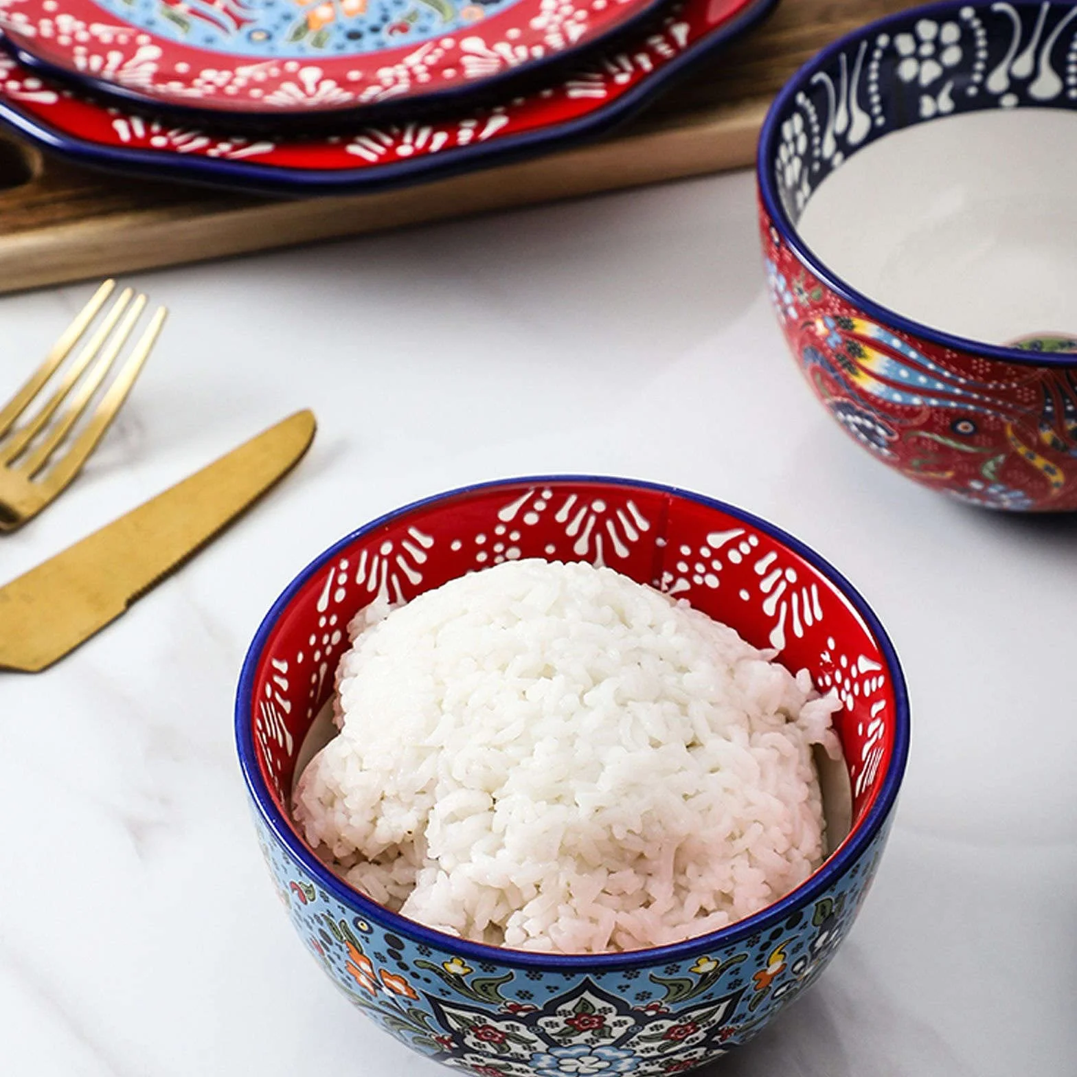 13 cm piękny wzór w stylu boho ceramiczne miski na ryż, miska na płatki śniadaniowe na śniadanie, małe miski na popcorn miska do serwowania zupy przekąski-H-1