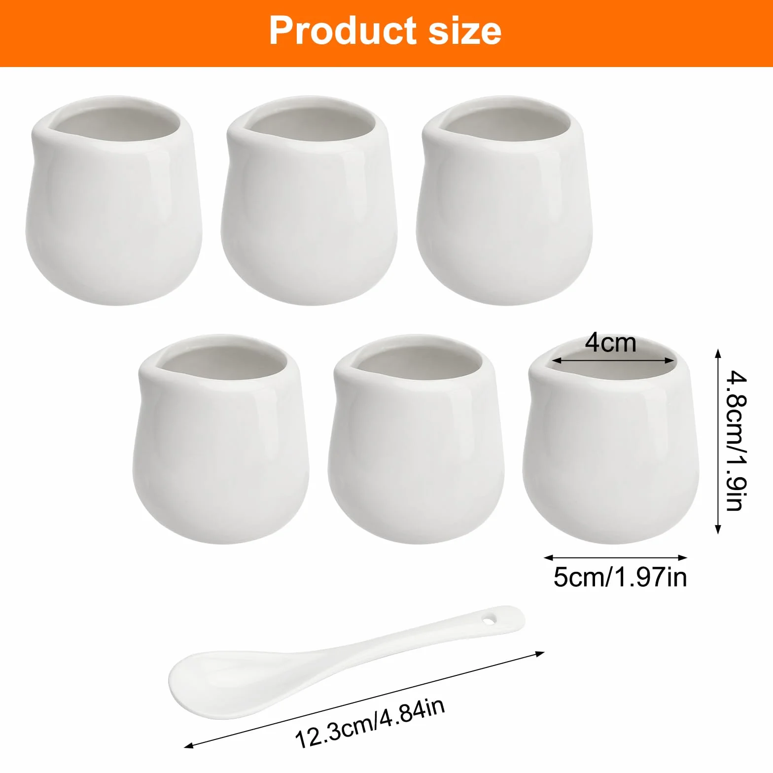 APOMOONS 6 sztuk małych dzbanków na mleko, porcelana z ceramiczną łyżeczką, sosjerki, porcelana do mleka, kawy, syropu (50 ml, białe)