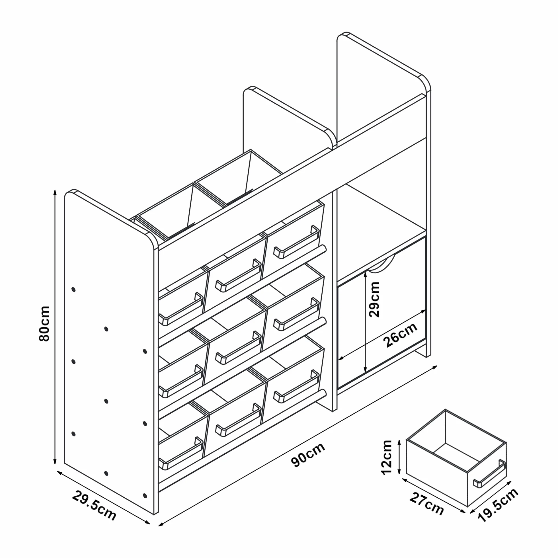 [en.casa] Szafa dziecięca Søndreland z 9 pojemnikami do przechowywania szafka z otwartymi półkami 90 x 80 x 30 cm