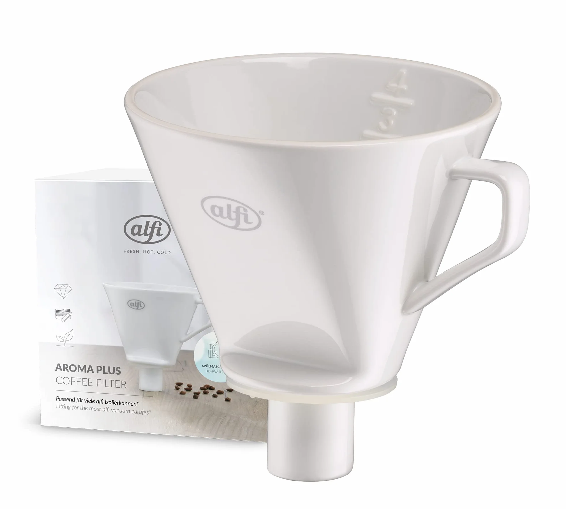 alfi 0096.010.000 filtr do kawy, porcelana, biały, rozmiar 4, dzbanek do bezpośredniego parzenia w 1 lub 2 filiżankach lub dzbankach z większym lejkiem