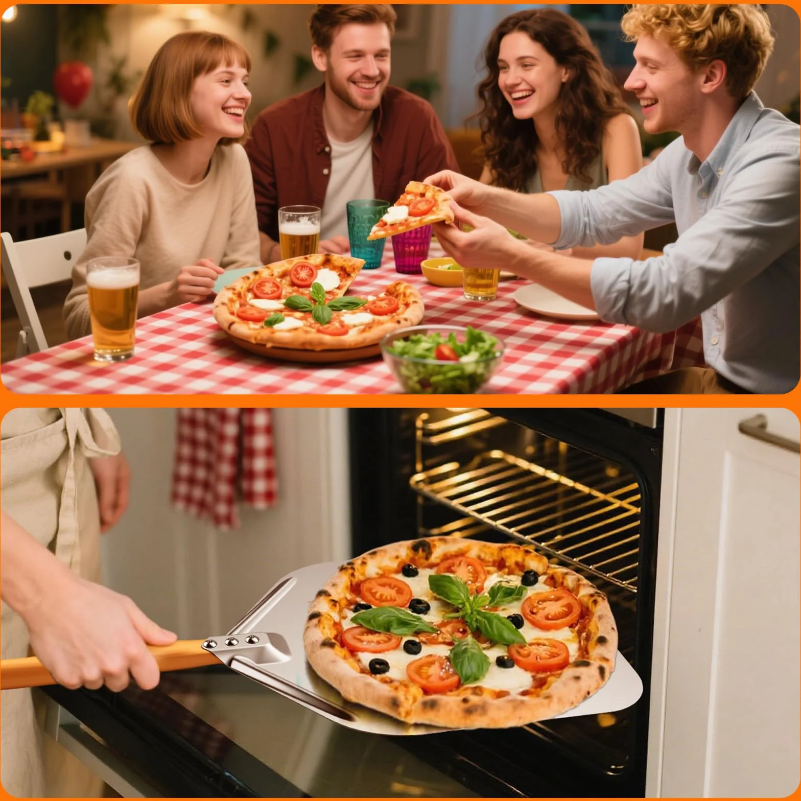 Łopata do pizzy Foydream,nóż do pizzy ze stali nierdzewnej z wyjmowanym uchwytem,​​łopata do pizzy 30,5 * 39 cm i 43 cm ergonomicznym drewnianym uchwytem, ​perforowana pizza do pieczenia chleba w domu