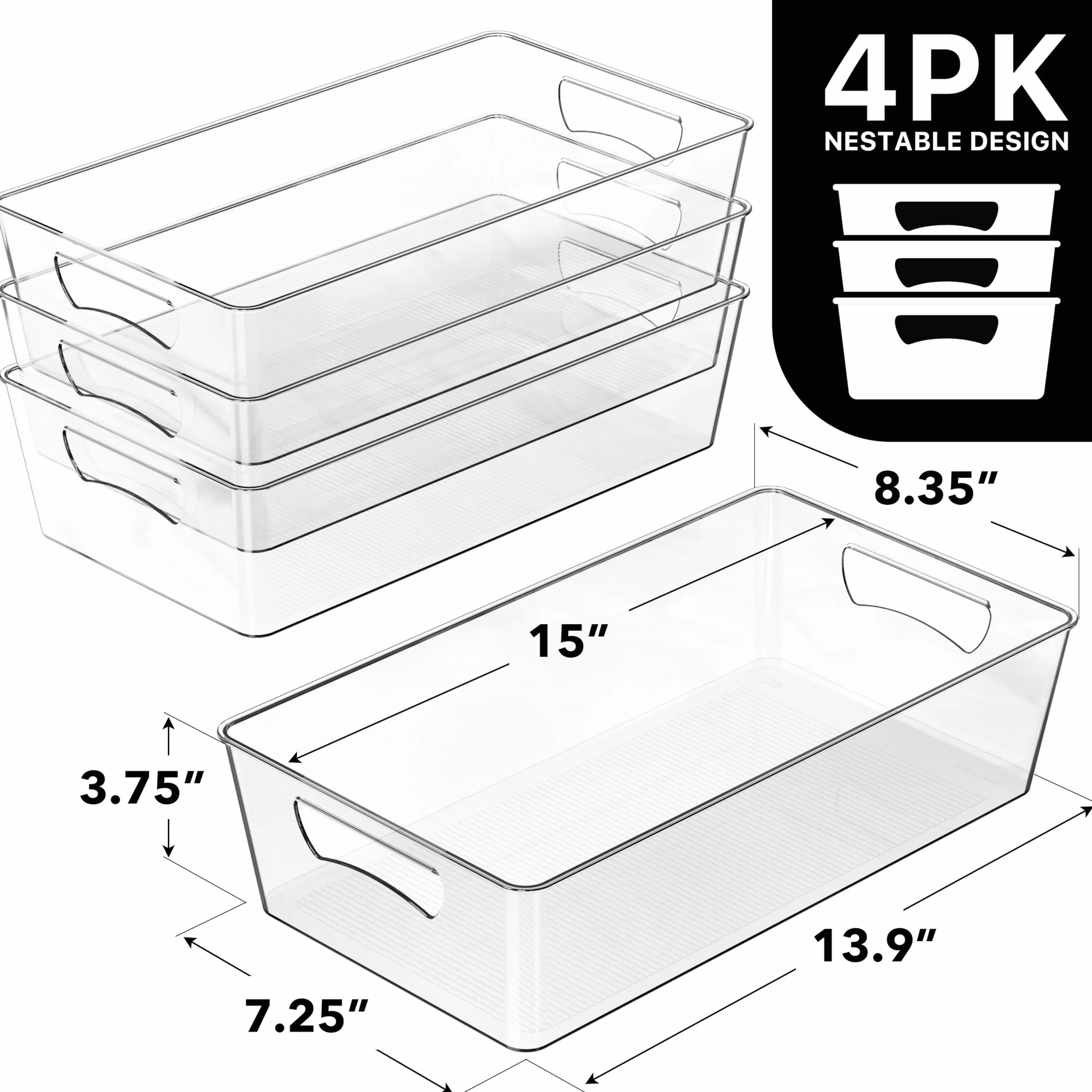 Simple Houseware 4-pak organizer na kosz kuchenny w rozmiarze XL, 38 x 21 x 9,5 cm, przezroczysty