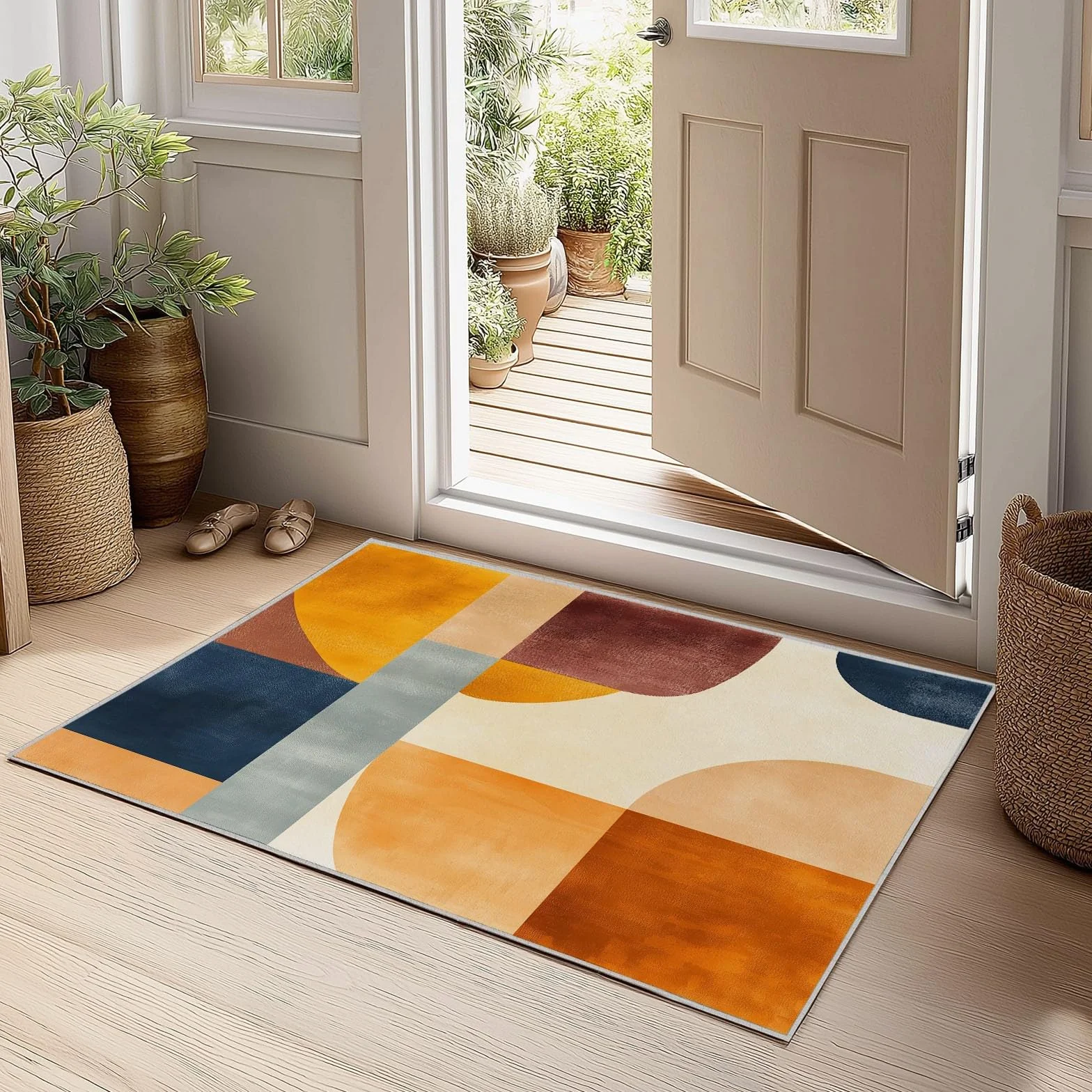 Abstrakcyjny dywan do salonu 140 x 200 cm - Geometryczny minimalistyczny nadruk dekoracyjny dywan z klockami, kolor z krótkim włosiem antypoślizgowa prostokątna wycieraczka do salonu jadalni