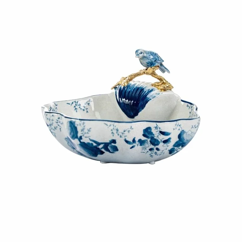 Talerz do serwowania owoców talerz na cukierki niebieski i biały ceramiczny mały talerz na owoce salon stolik kawowy talerz na przekąski dekoracja wejścia prezent talerz na owoce talerze