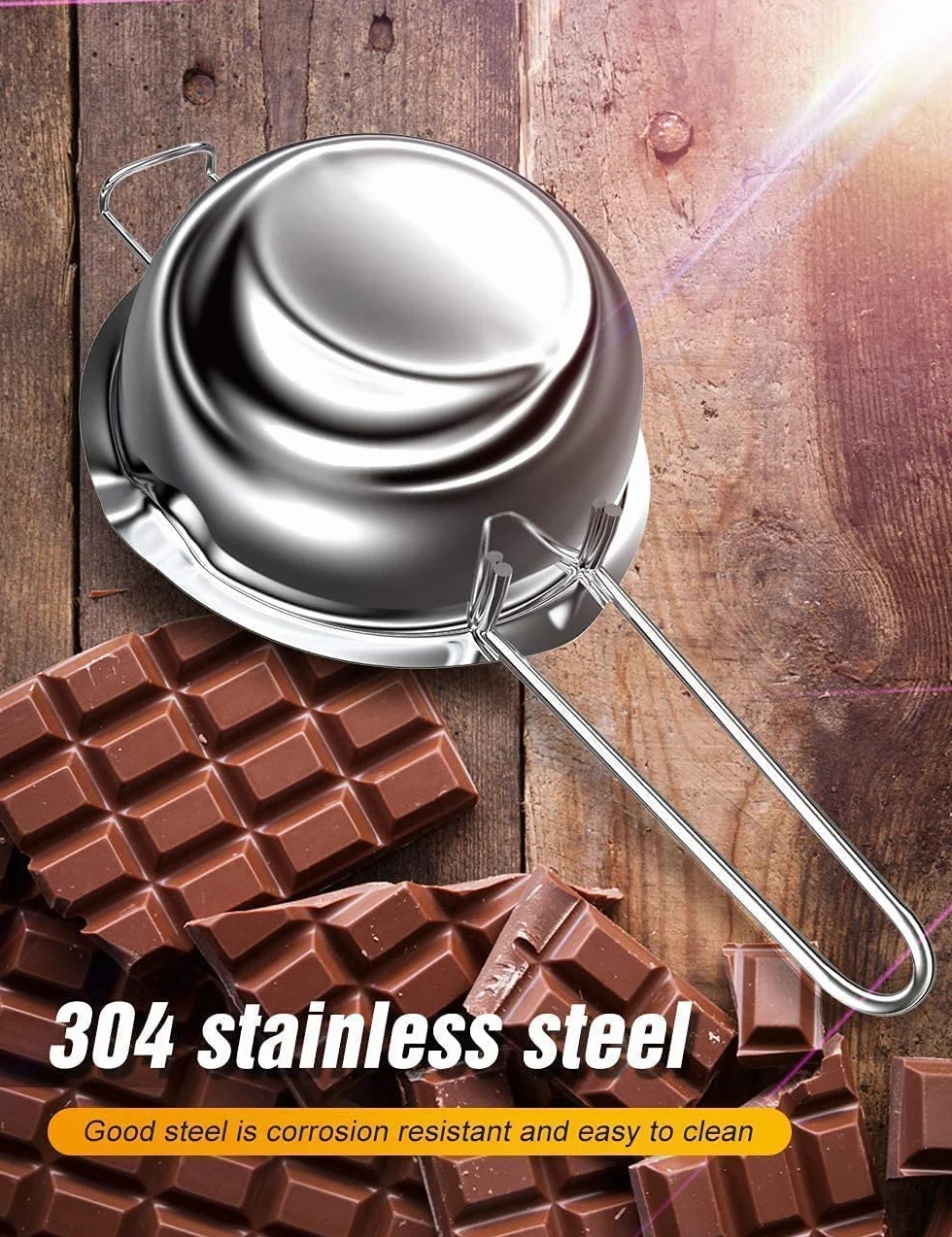 Miska do kąpieli wodnej ze stali nierdzewnej 304 z niebieską szpachelką do topienia czekolady świec, wosku, cukru, masła, sera, karmelu (400 ml)