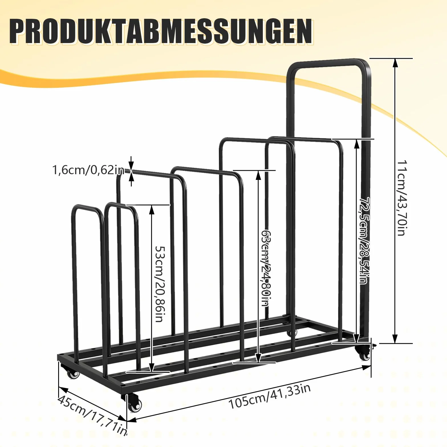 MYOYAY 105 x 45 x 115 cm, metalowy stojak na kartony, regał kartonowy z rolkami, ruchomy regał kartonowy, regał magazynowy do użytku komercyjnego i domowego (czarny)