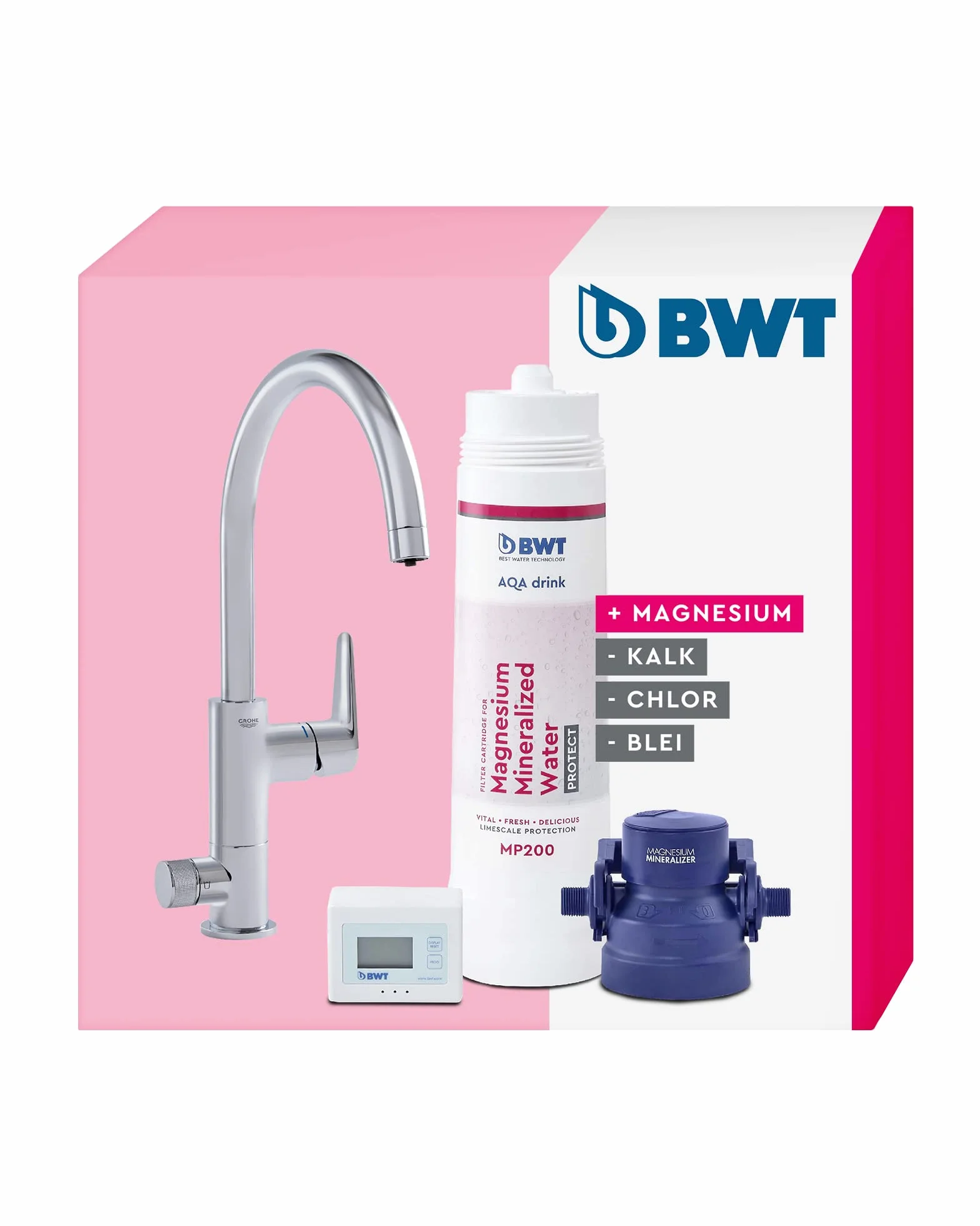 BWT Filtr do wody AQA Drink Pure Urban | 2-drożny kran z wylewką C i wkładem filtrującym magnezowym | filtr do wody pitnej | filtruje kamień, chlor, ołów i miedź