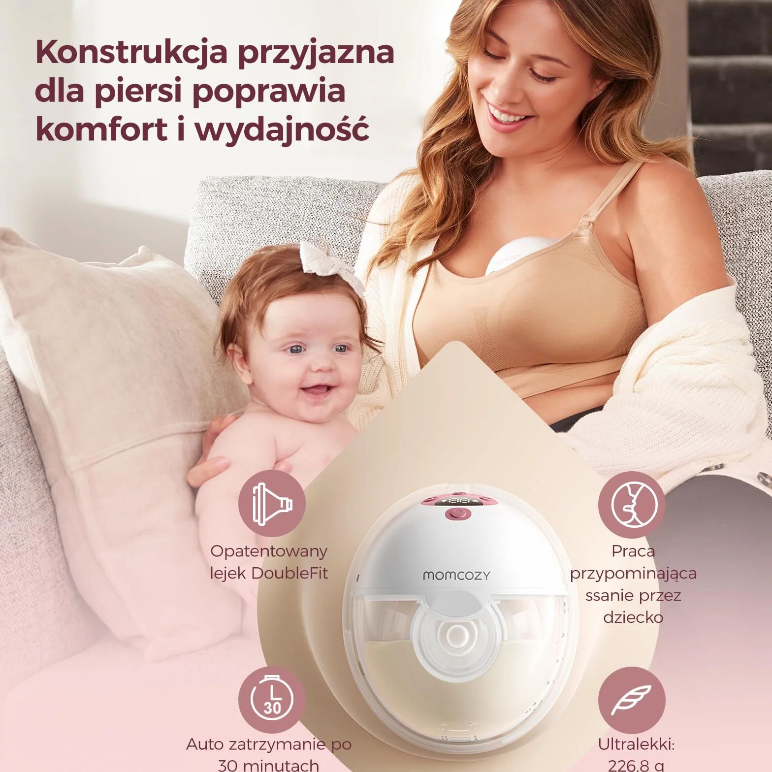 Momcozy M5 Smart Elektryczna Laktacja Bezprzewodowa, Sterowana Aplikacją, 3 Tryby 9 Poziomów SSania, 24 mm Końcówka (Czerwony, 2 szt.)