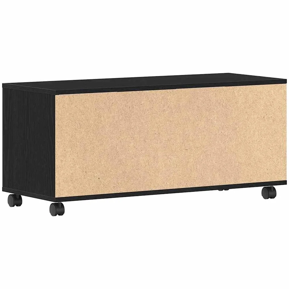 Szafka pod telewizor czarna, 90 x 35 x 40,5 cm, materiał drewnopochodny, nowoczesne wzornictwo, uniwersalna podstawka pod telewizor, oszczędzająca miejsce konsola medialna do salonu