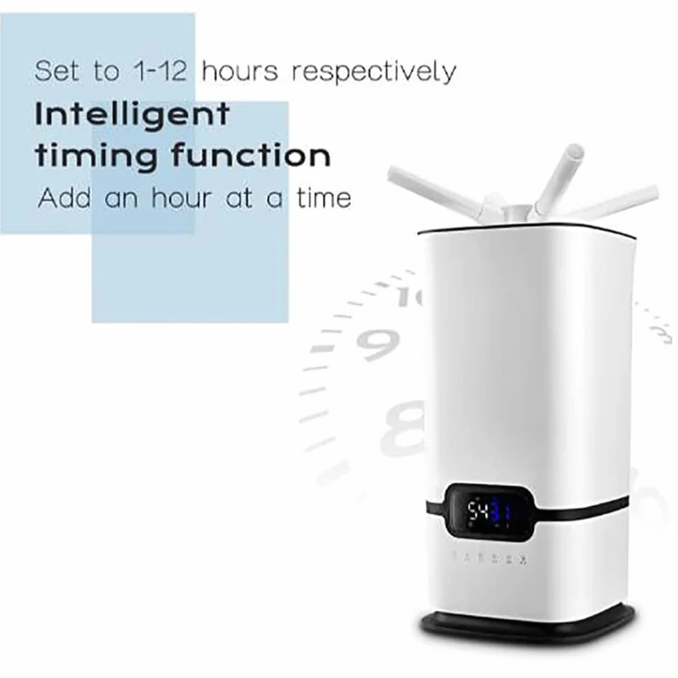 16L Industrial Humidifier for Large Rooms, Whole House Mist Maker z pilotem i timerem, 3 Atomizery, czujnik samochodowy, przenośny wózek, cicha obsługa do warsztatu biurowego, biały