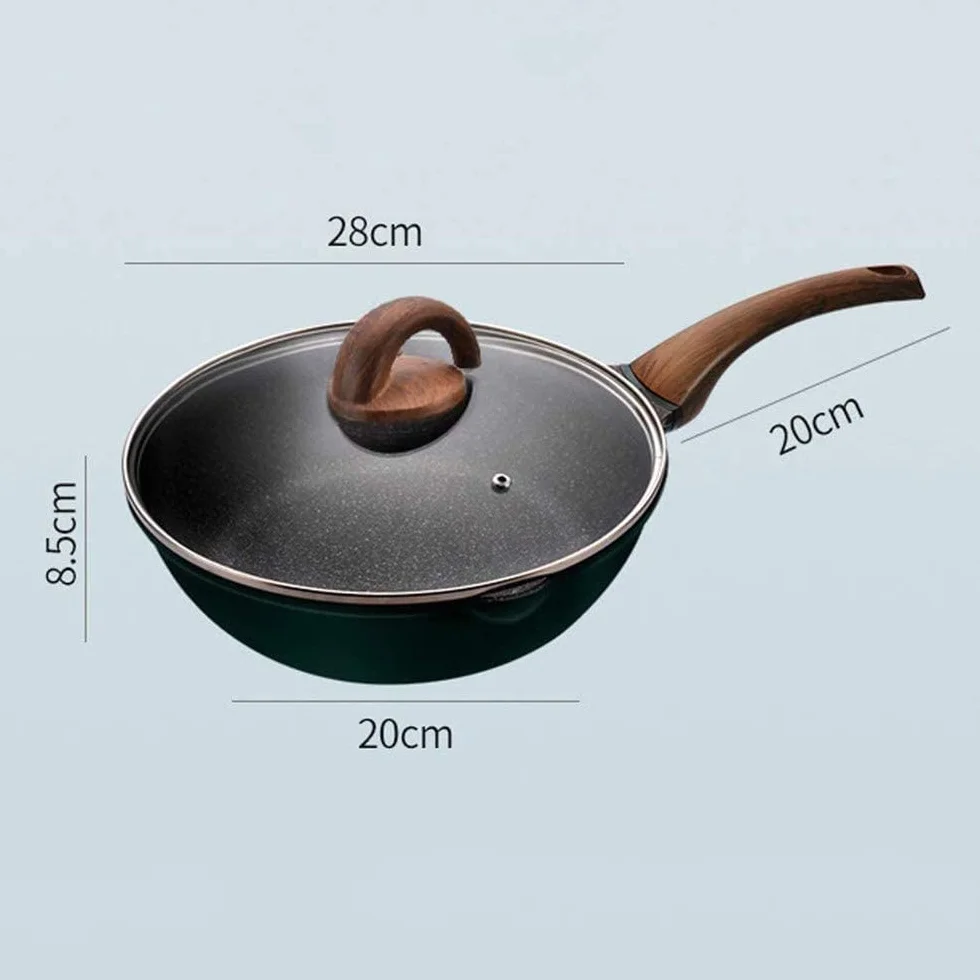 Patelnia do głębokiego smażenia TONONE Nonstick, patelnia wok z pokrywką, chłodny uchwyt, zdrowa patelnia do gotowania z powłoką granitową, (rozmiar: mały)