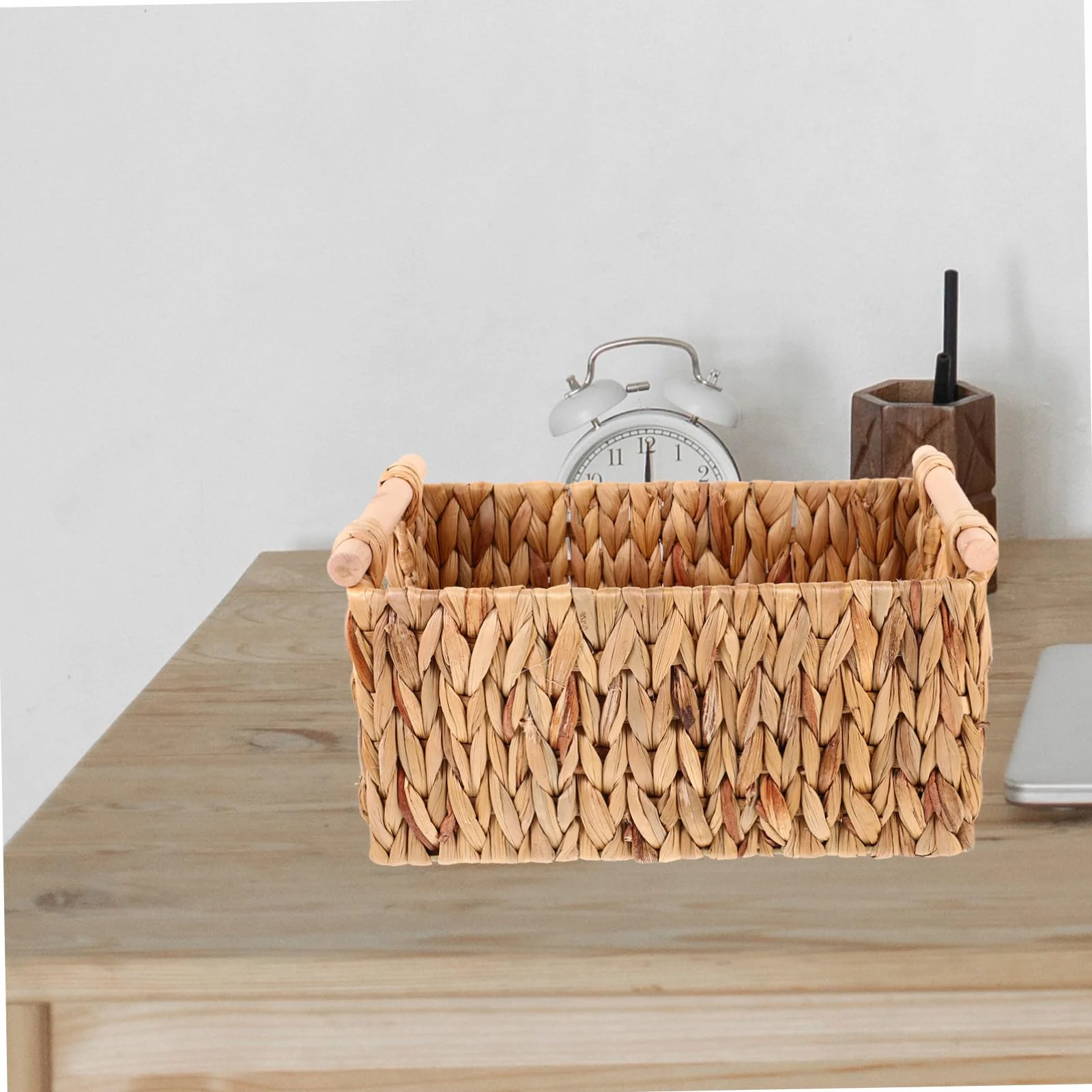 CHILDWEET Koszyk Wykonany z Trawy Wodnej Naturalny Koszyk Woven Do Przechowywania Dekoracyjny Organizer Do Zabawek i Biura